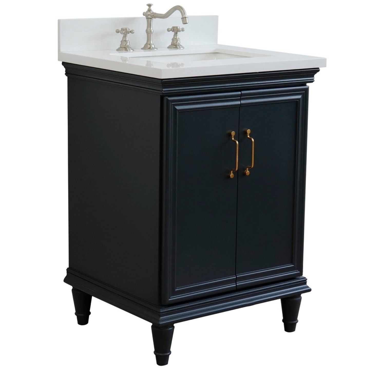 25" Single vanity in Dark Gray finish with White engineered stone and rectangle sink