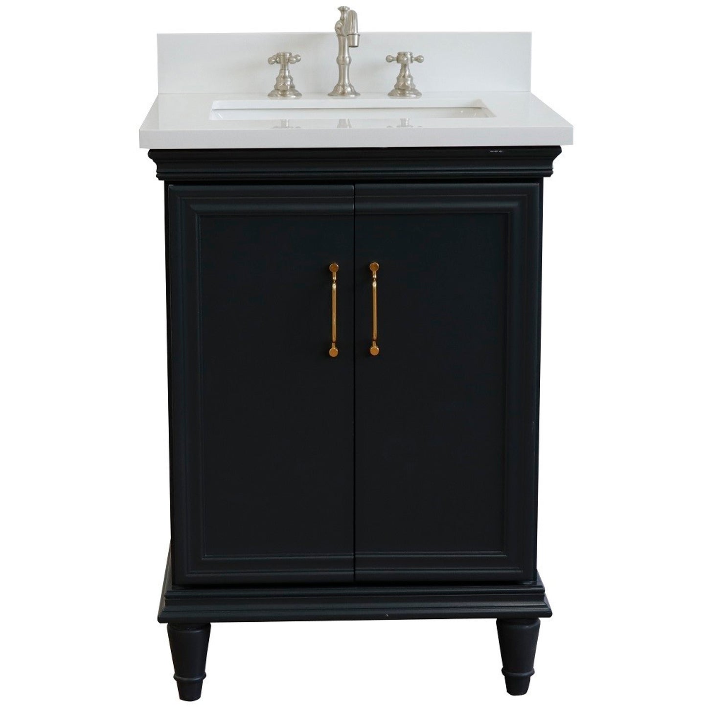25" Single vanity in Dark Gray finish with White engineered stone and rectangle sink