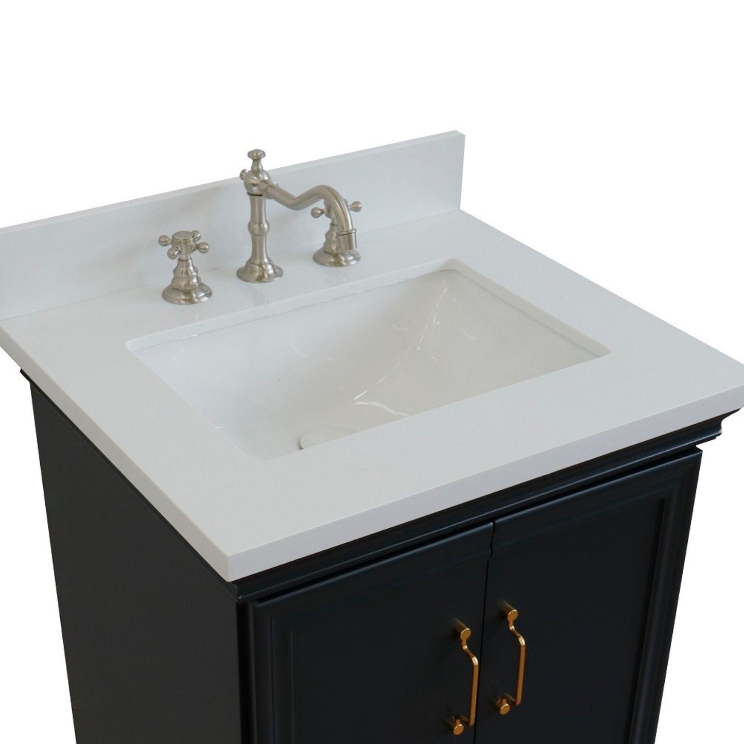 25" Single vanity in Dark Gray finish with White engineered stone and rectangle sink