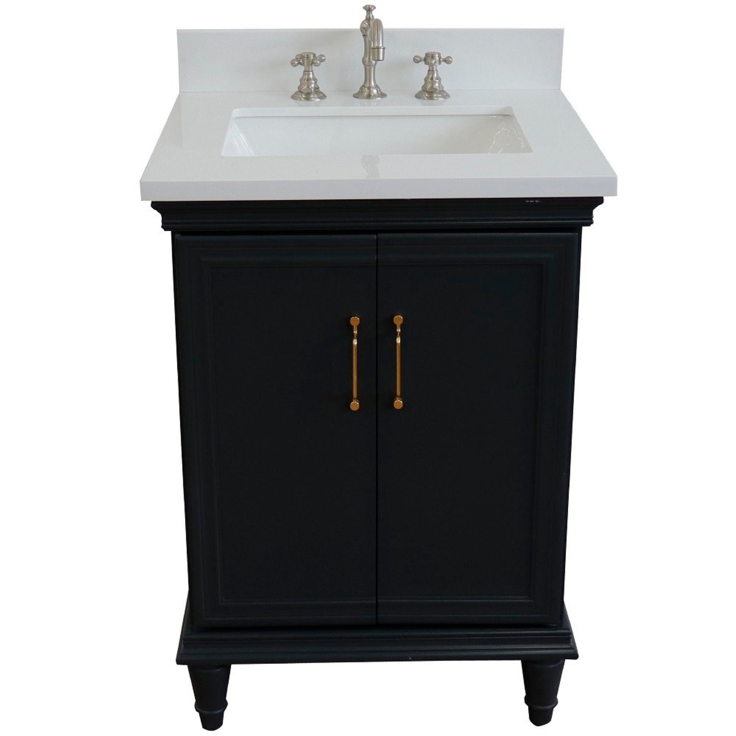 25" Single vanity in Dark Gray finish with White engineered stone and rectangle sink