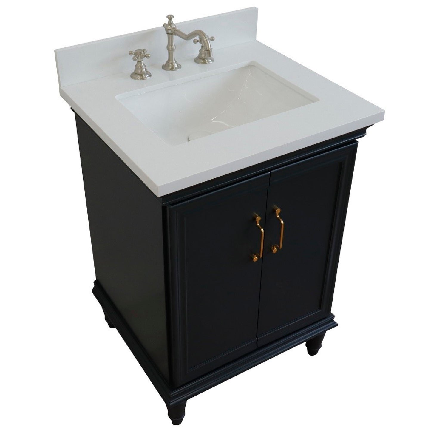 25" Single vanity in Dark Gray finish with White engineered stone and rectangle sink