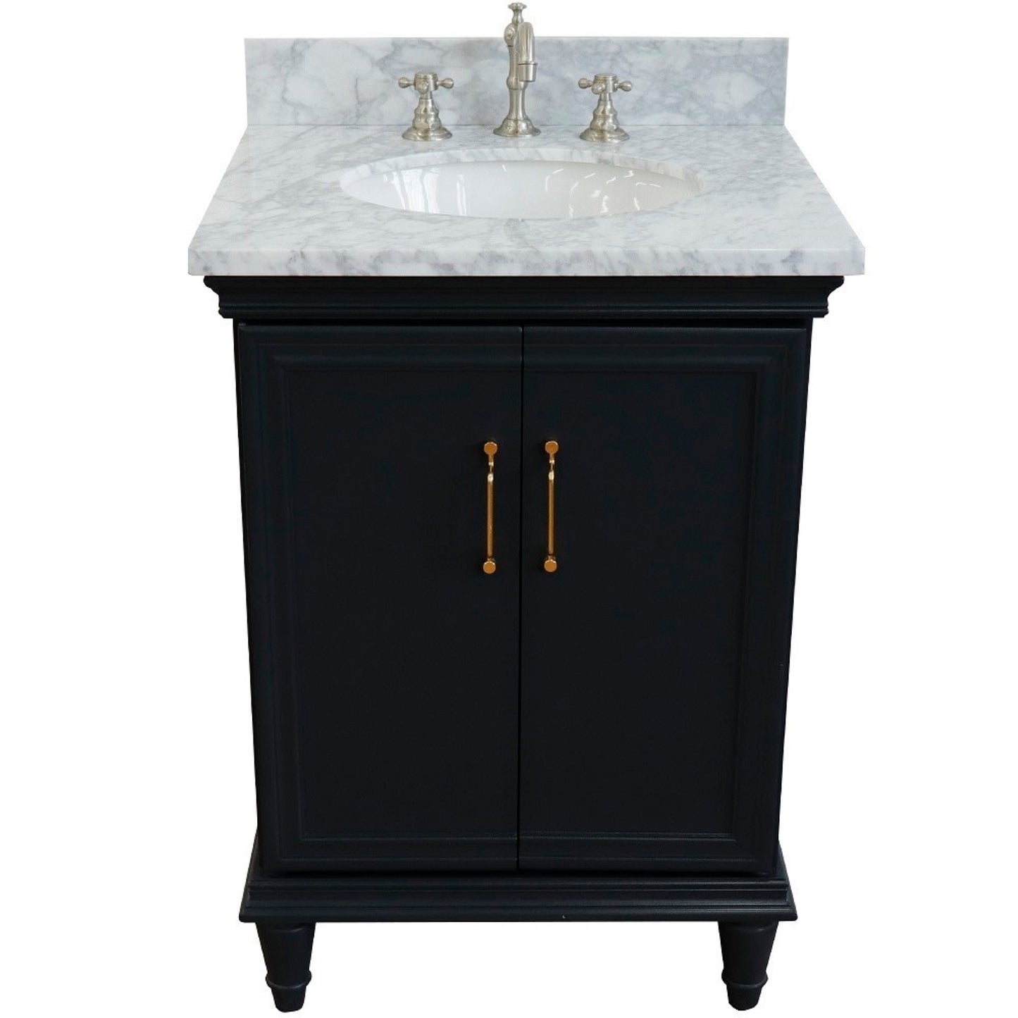 25" Single vanity in Dark Gray finish with White Carrara and oval sink