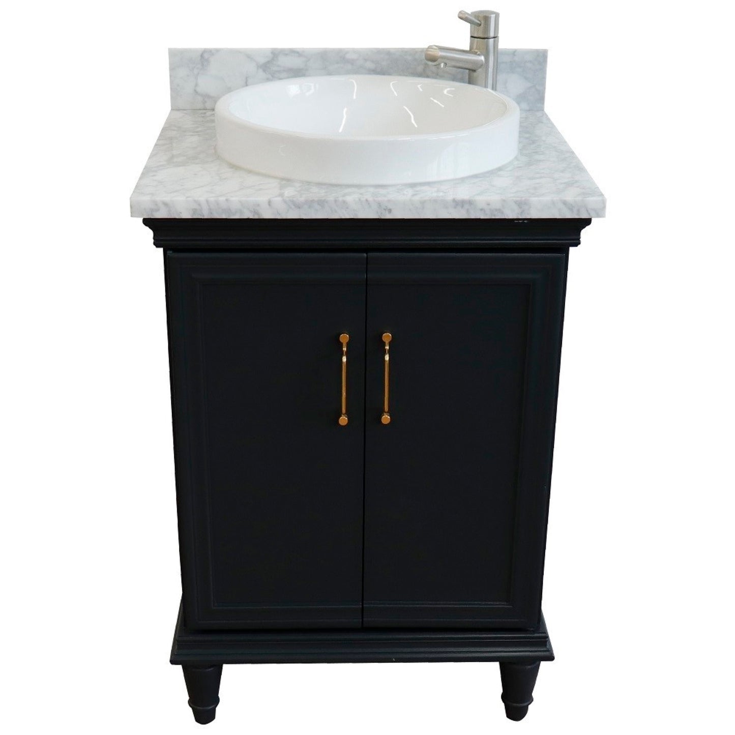 25" Single vanity in Dark Gray finish with White Carrara and round sink