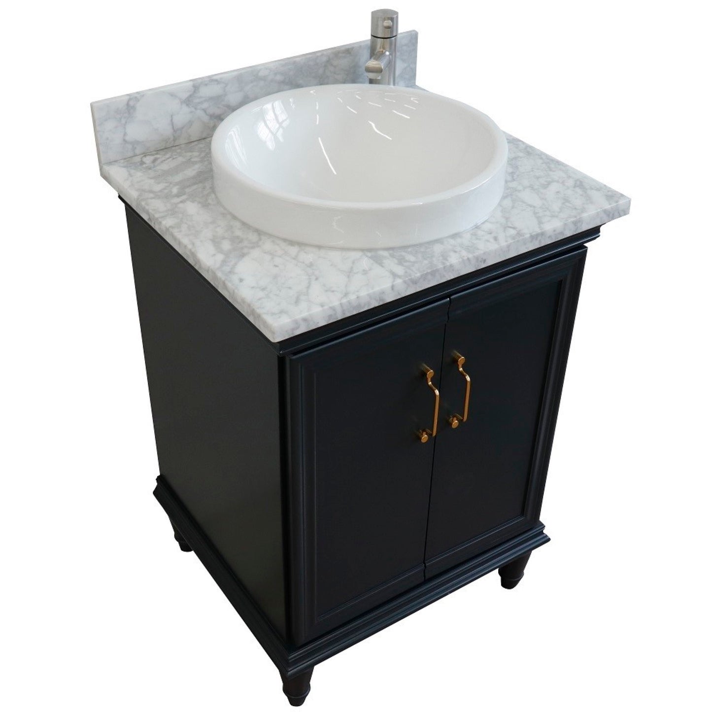 25" Single vanity in Dark Gray finish with White Carrara and round sink