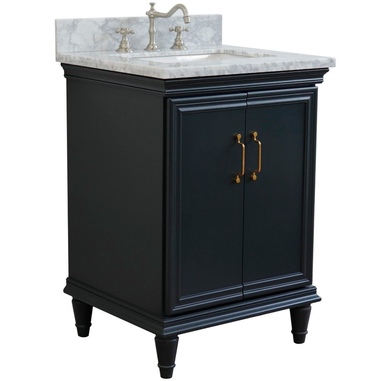 25" Single vanity in Dark Gray finish with White Carrara and rectangle sink