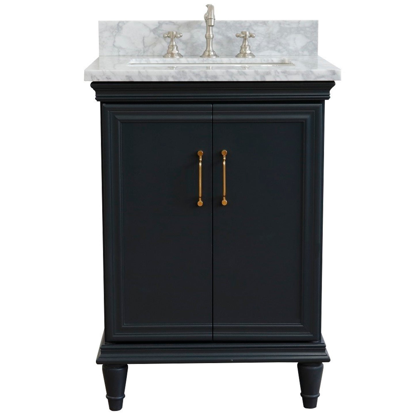 25" Single vanity in Dark Gray finish with White Carrara and rectangle sink