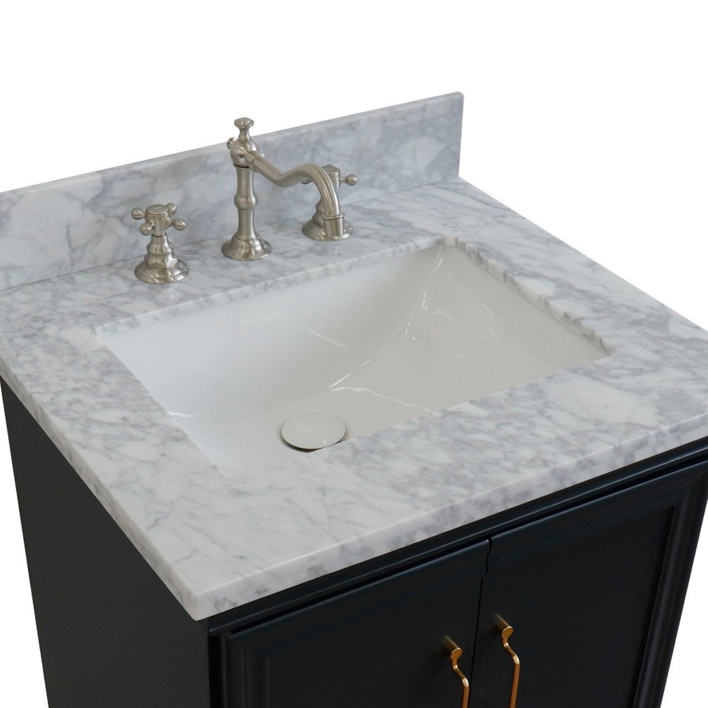 25" Single vanity in Dark Gray finish with White Carrara and rectangle sink