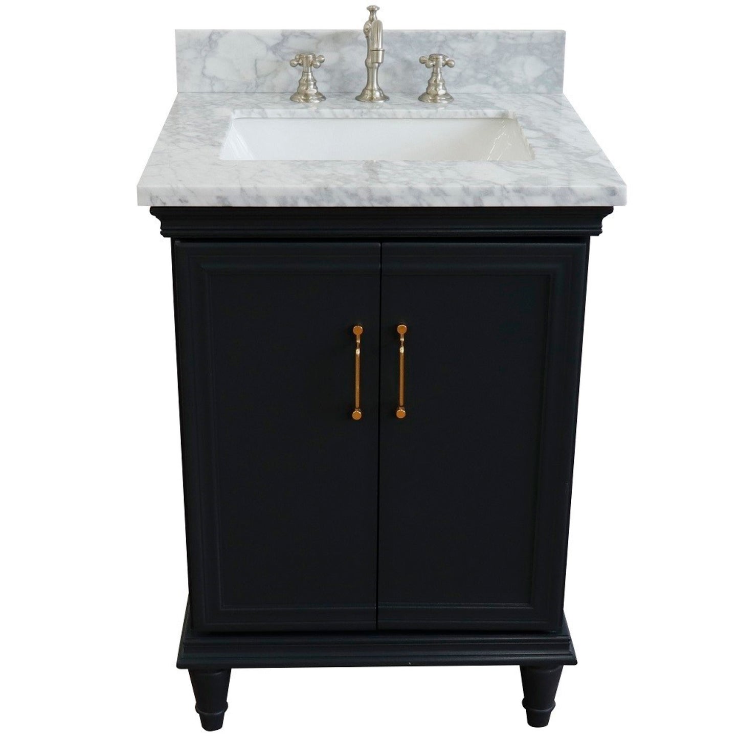 25" Single vanity in Dark Gray finish with White Carrara and rectangle sink