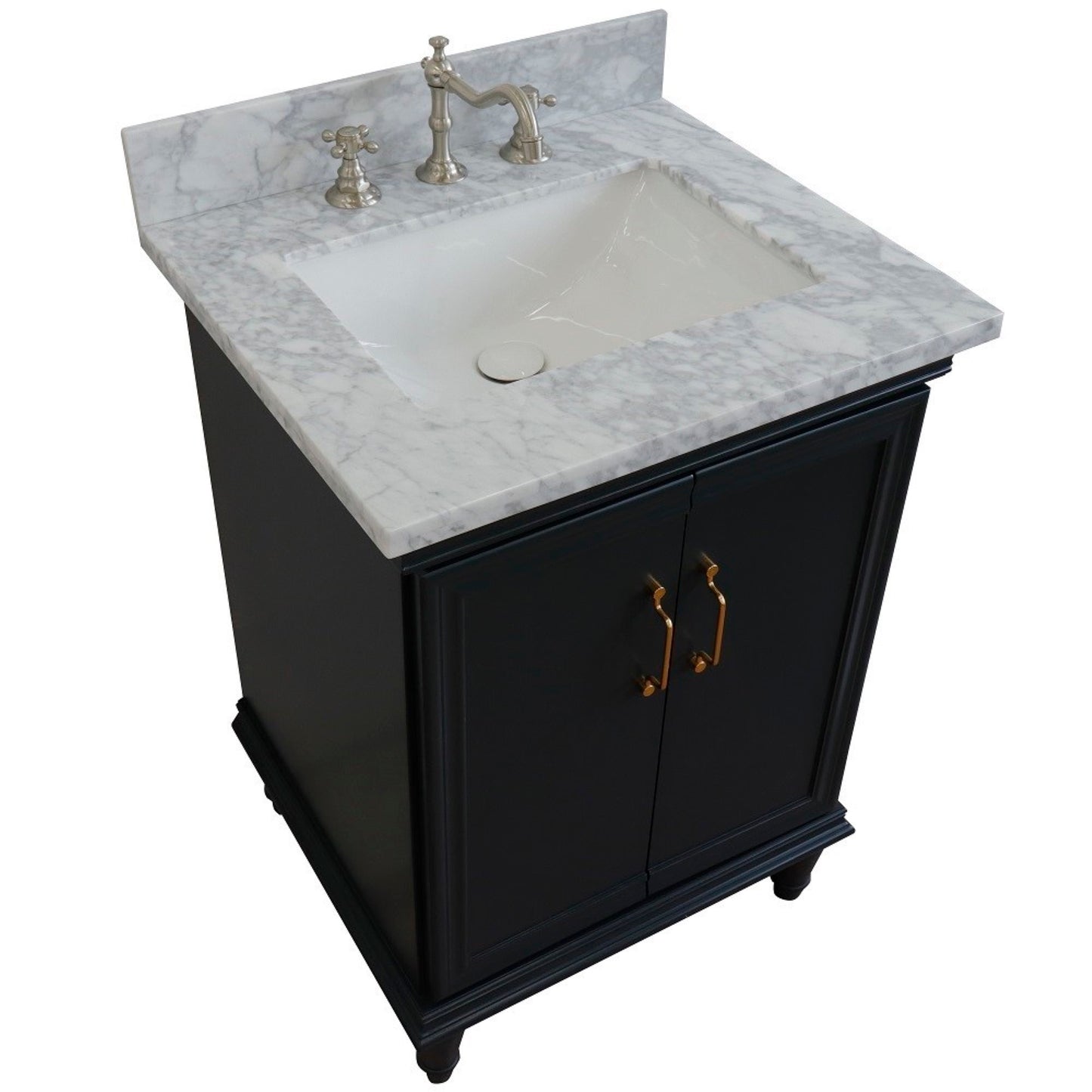 25" Single vanity in Dark Gray finish with White Carrara and rectangle sink