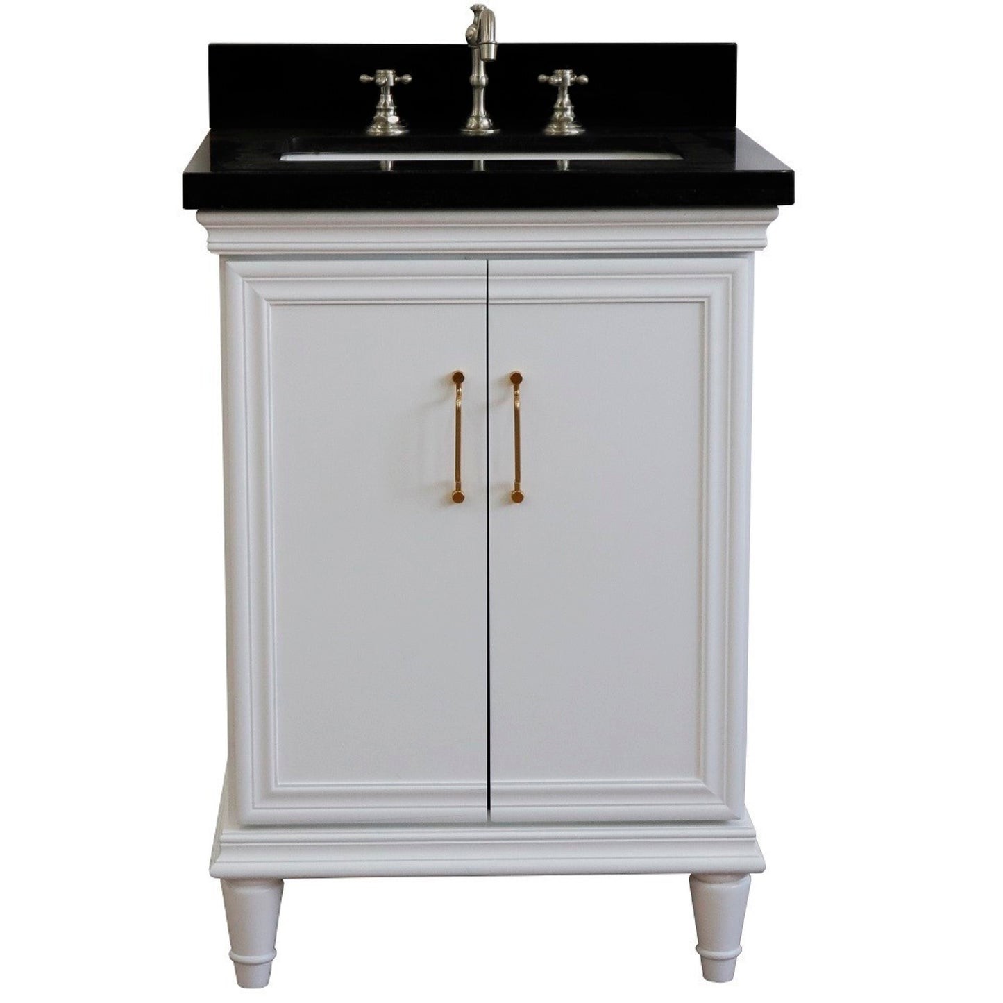 25" Single vanity in White finish with Black galaxy and rectangle sink