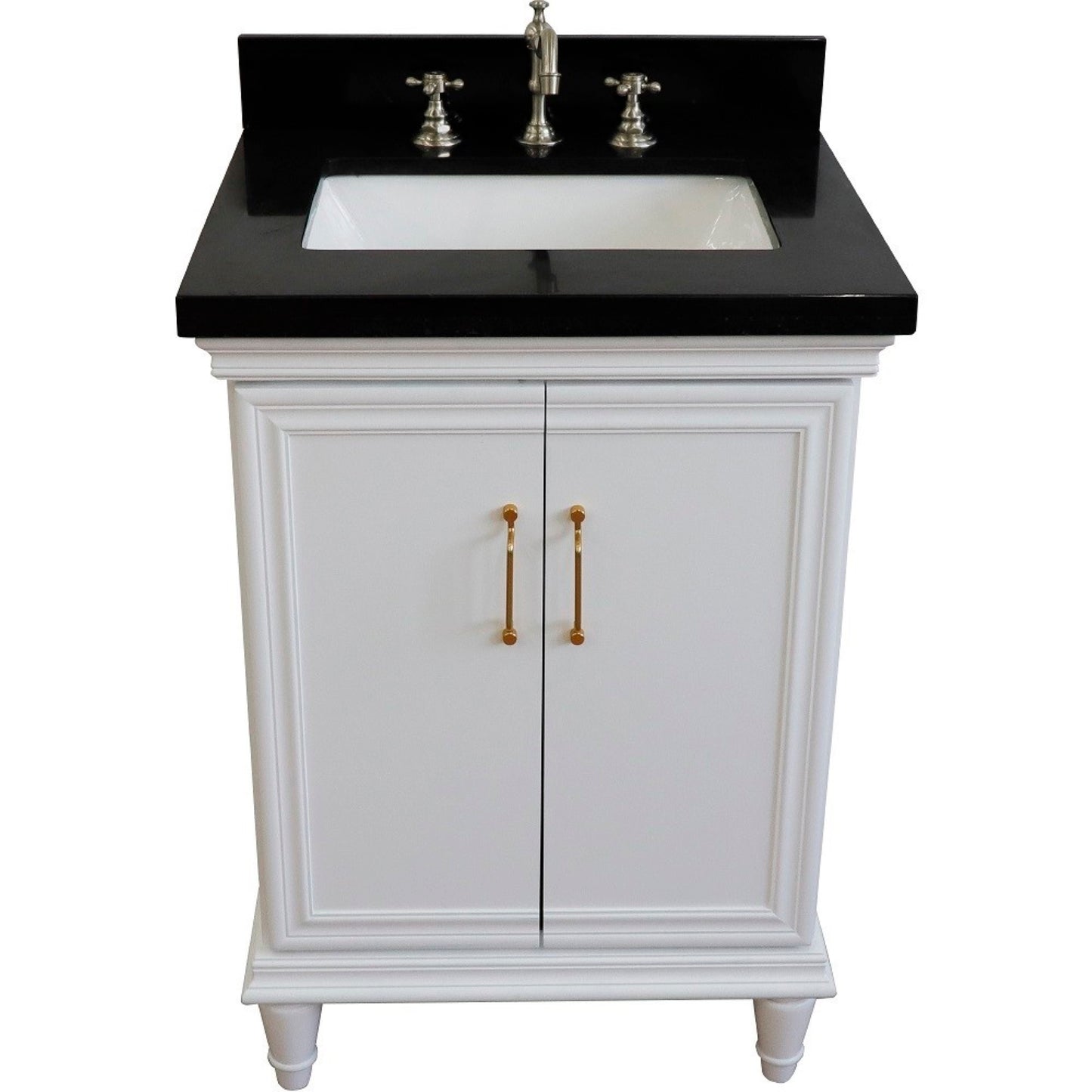 25" Single vanity in White finish with Black galaxy and rectangle sink
