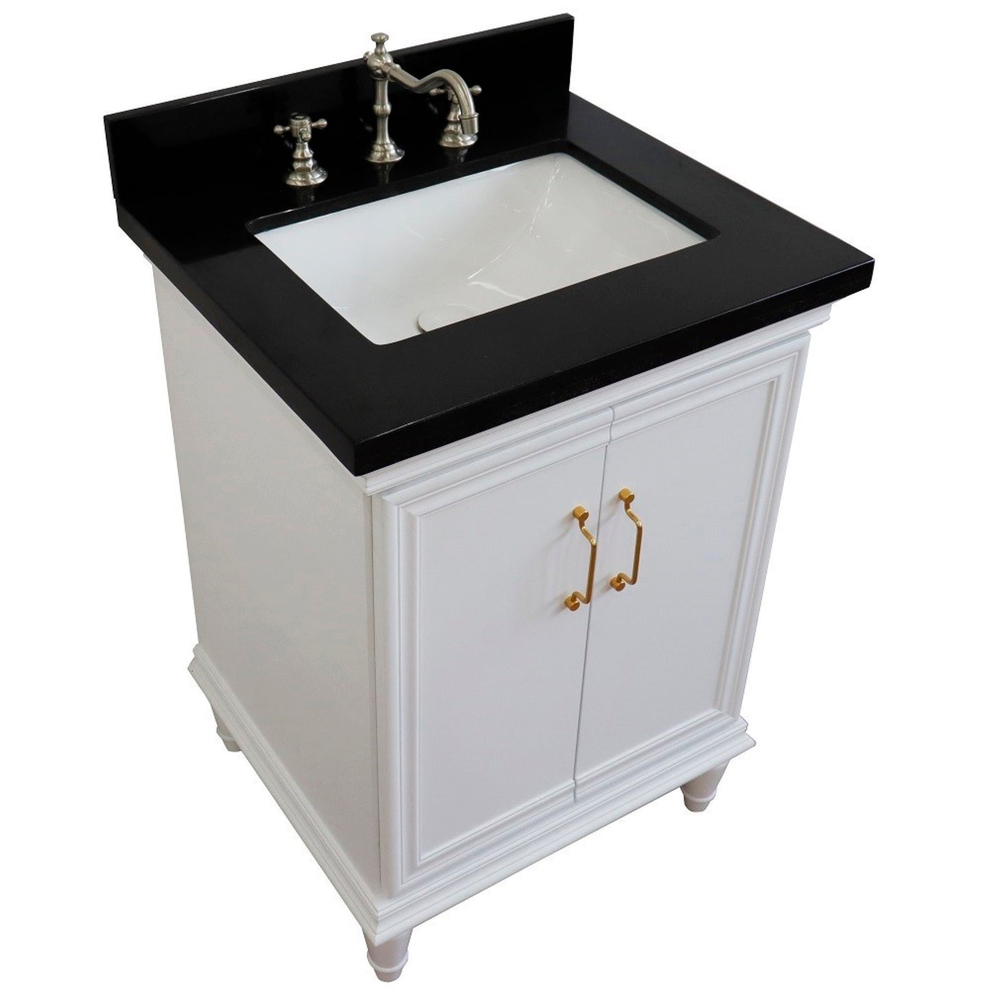 25" Single vanity in White finish with Black galaxy and rectangle sink