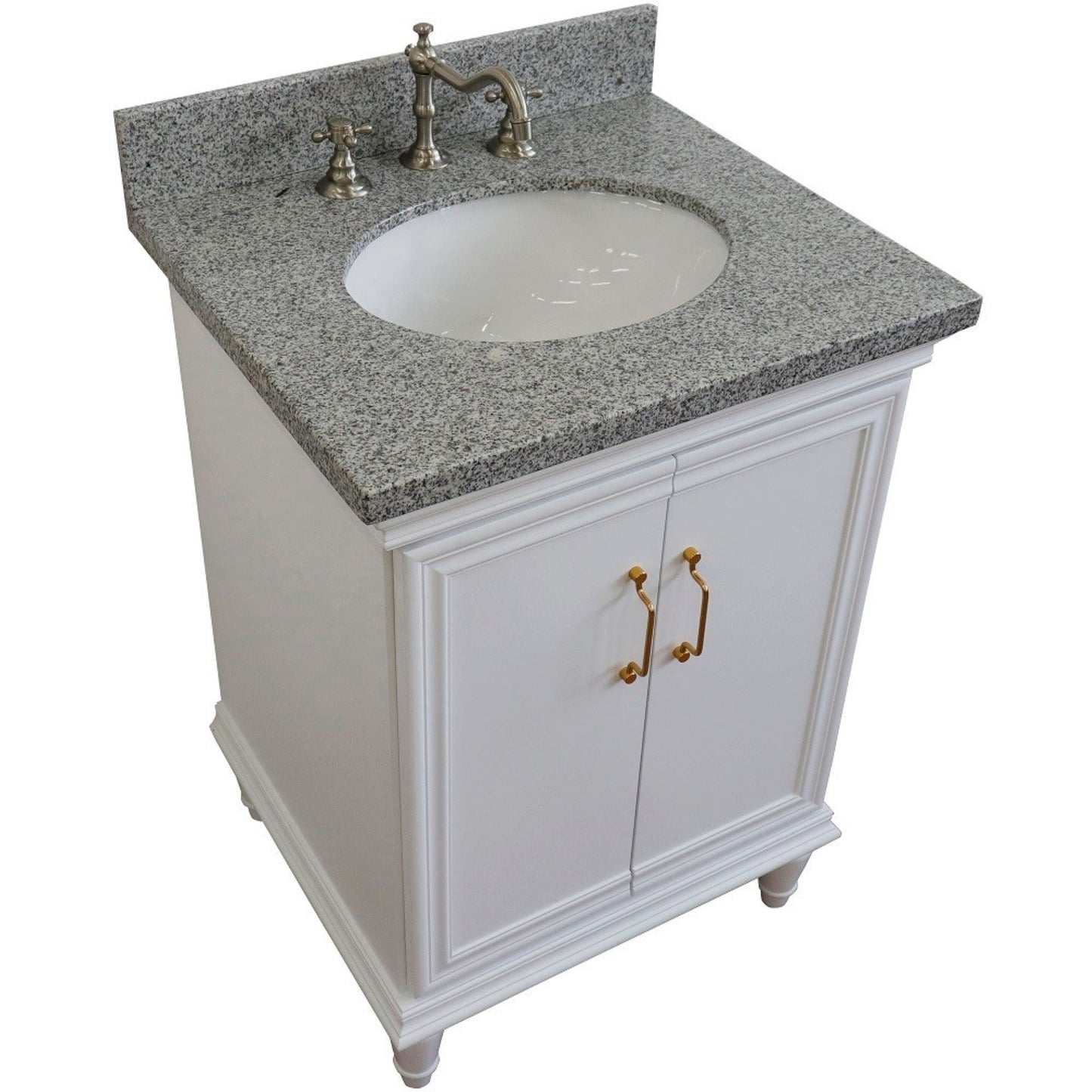 25" Single vanity in White finish with Gray granite and oval sink