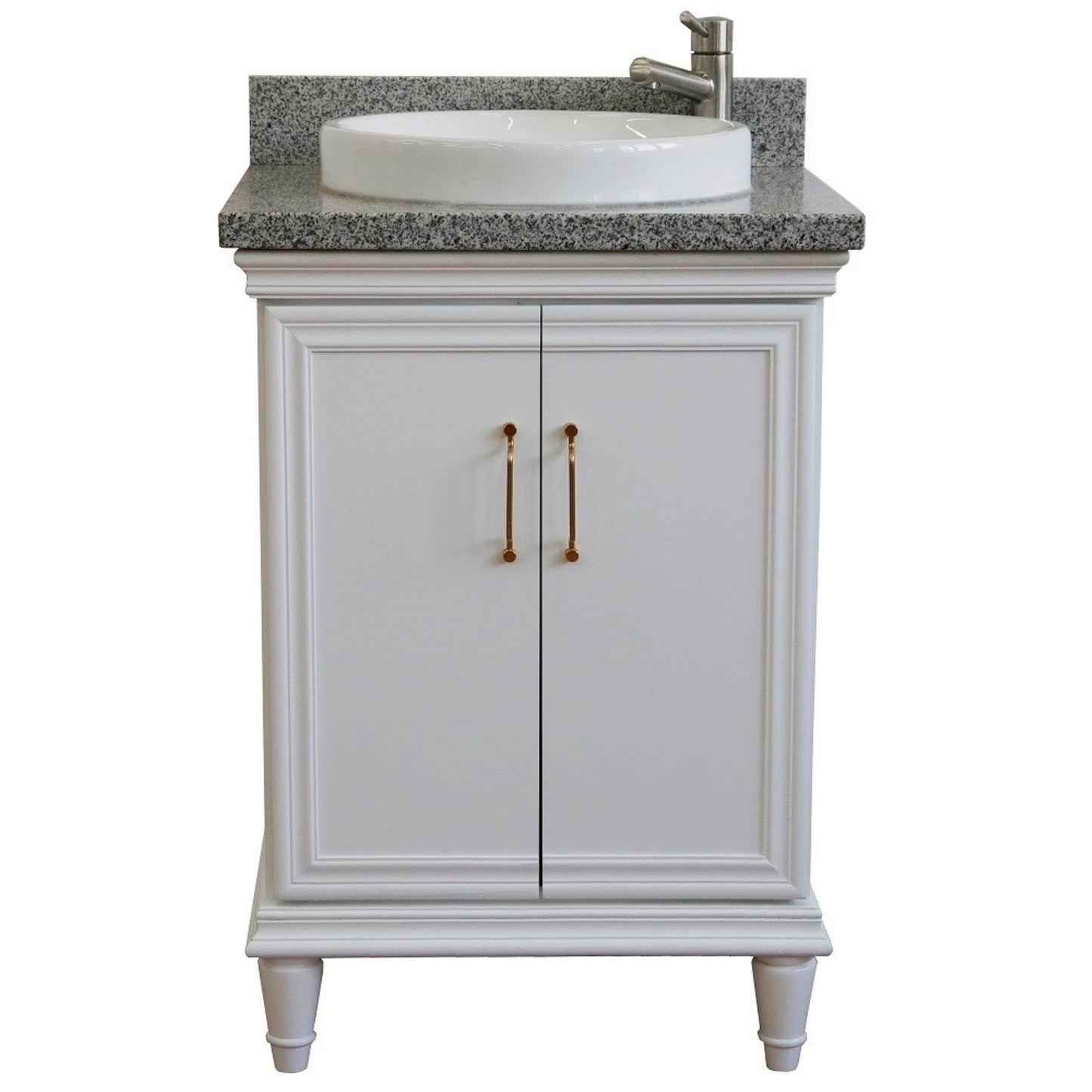 25" Single vanity in White finish with Gray granite and round sink
