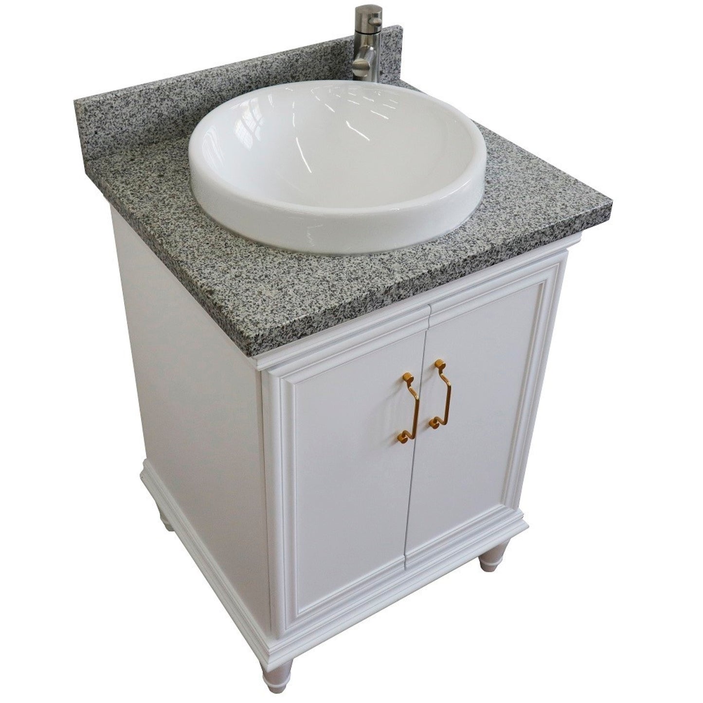 25" Single vanity in White finish with Gray granite and round sink