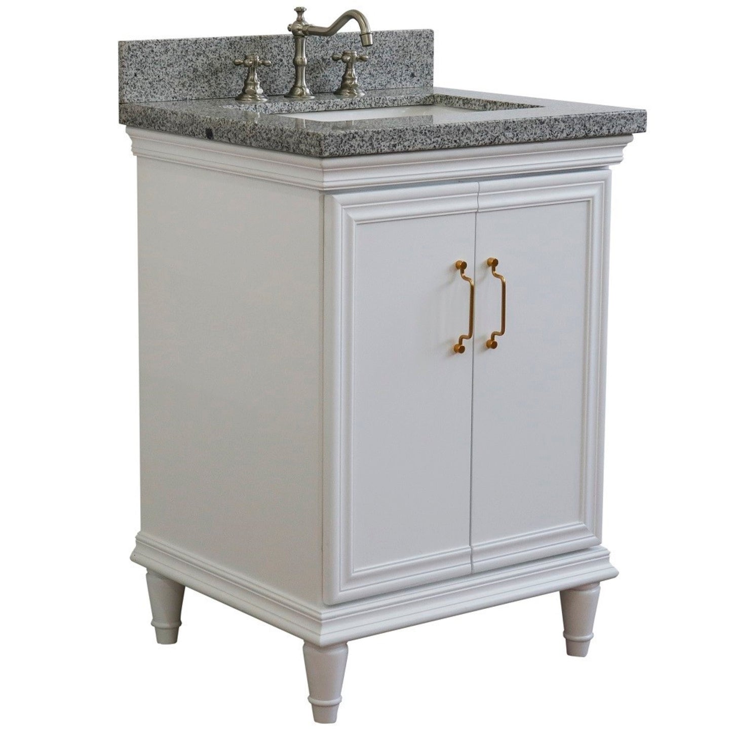 25" Single vanity in White finish with Gray granite and rectangle sink