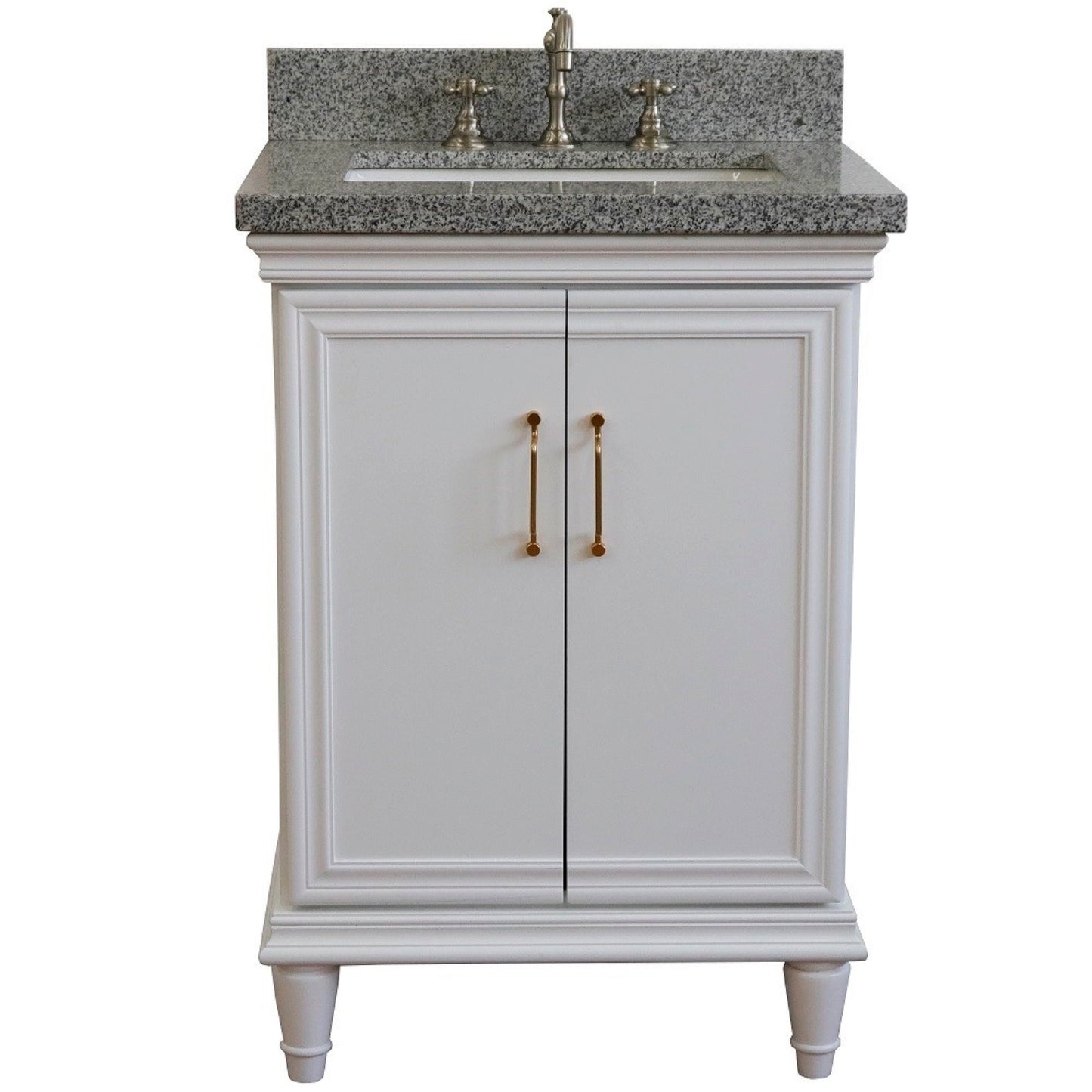 25" Single vanity in White finish with Gray granite and rectangle sink