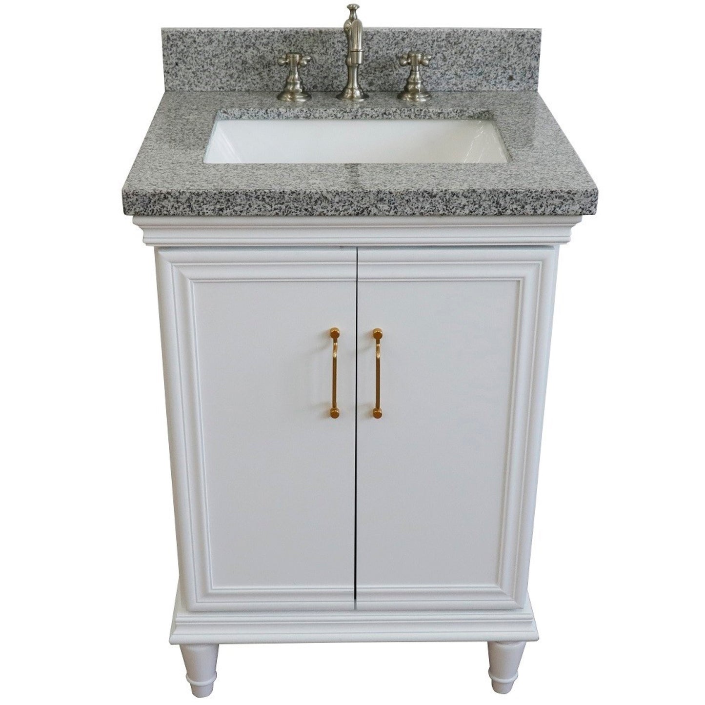 25" Single vanity in White finish with Gray granite and rectangle sink