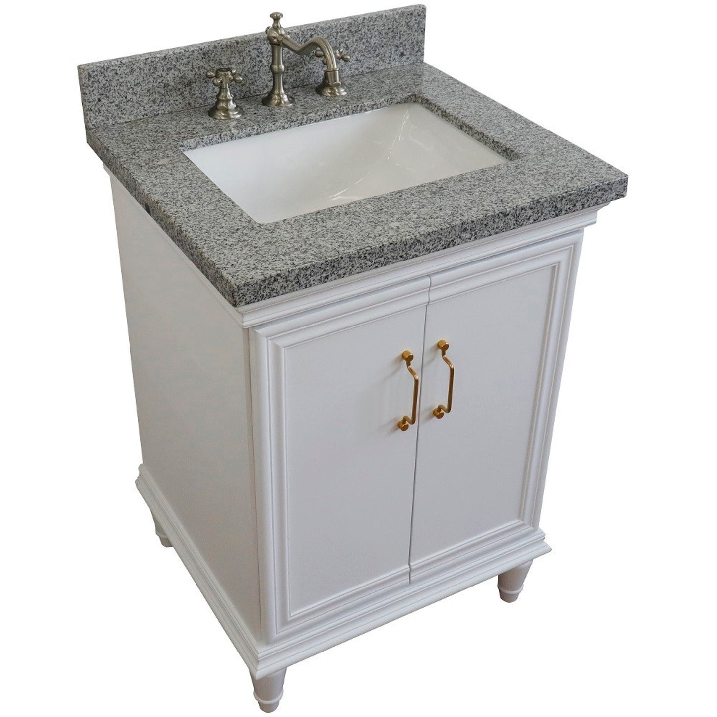 25" Single vanity in White finish with Gray granite and rectangle sink