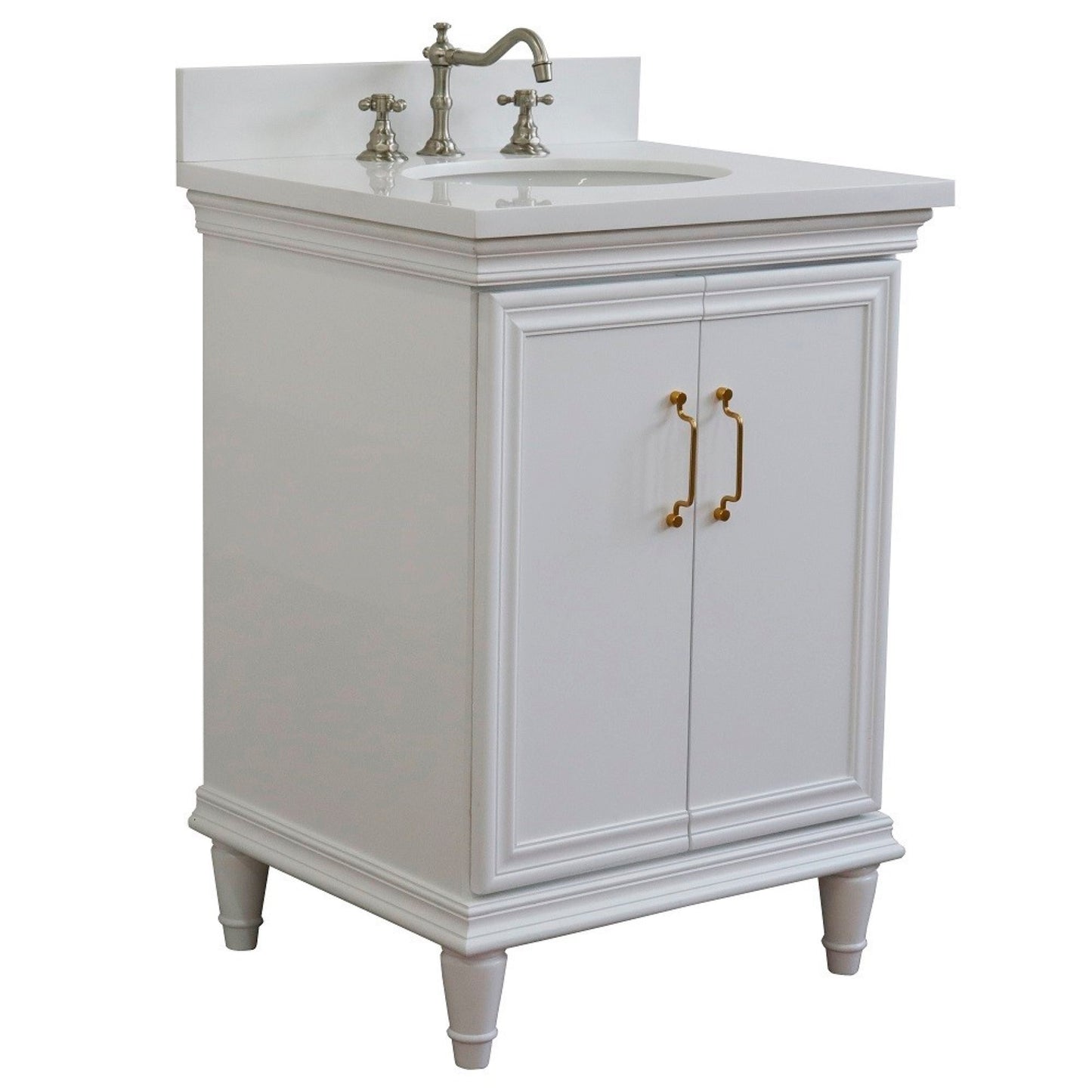 25" Single vanity in White finish with White engineered stone and oval sink
