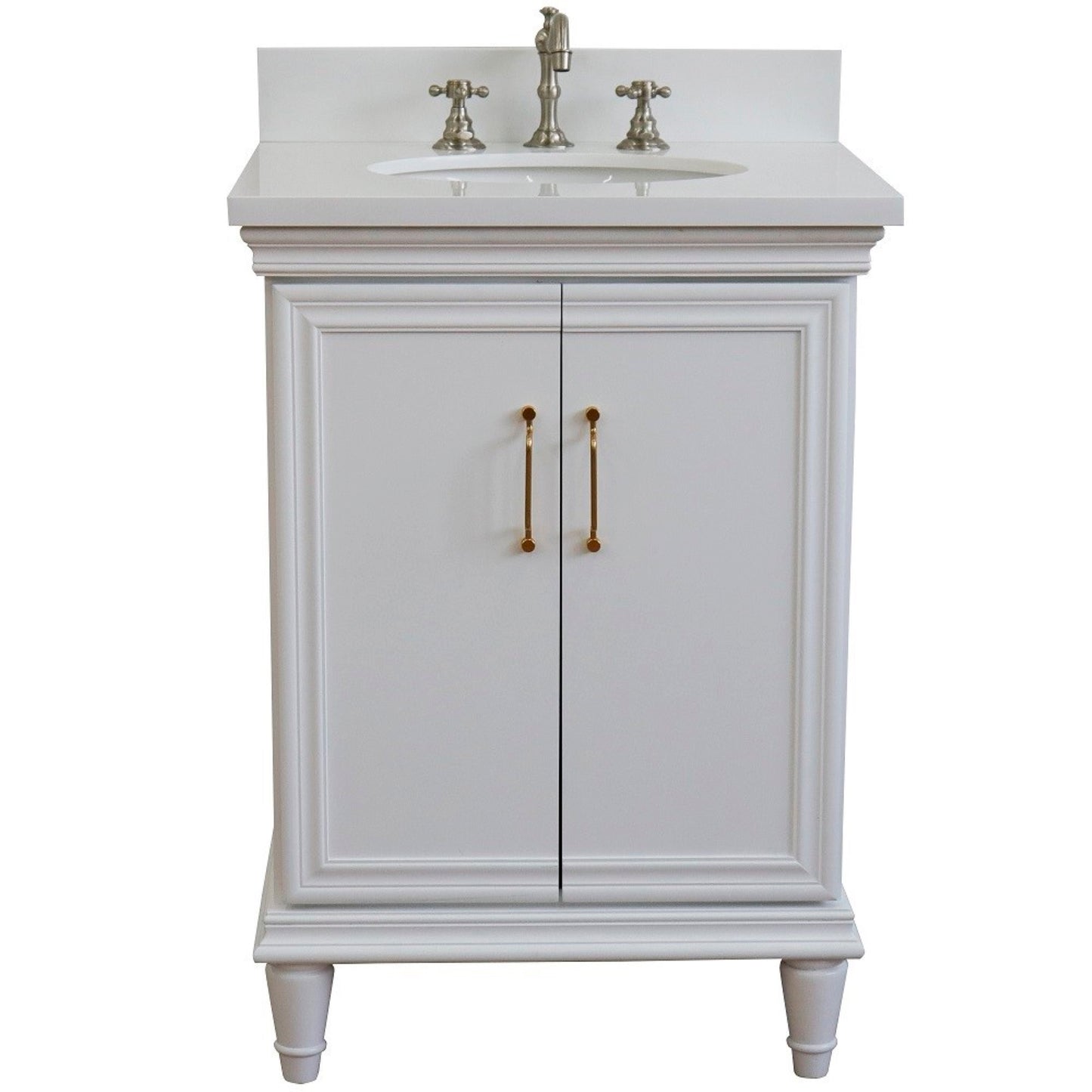 25" Single vanity in White finish with White engineered stone and oval sink