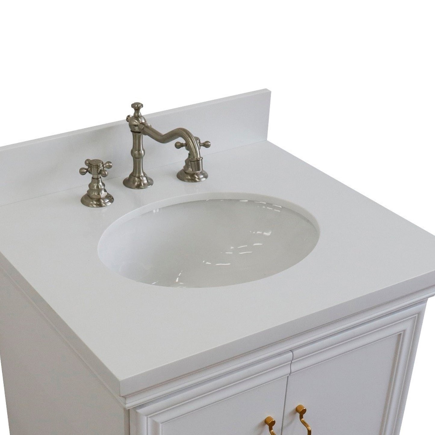 25" Single vanity in White finish with White engineered stone and oval sink