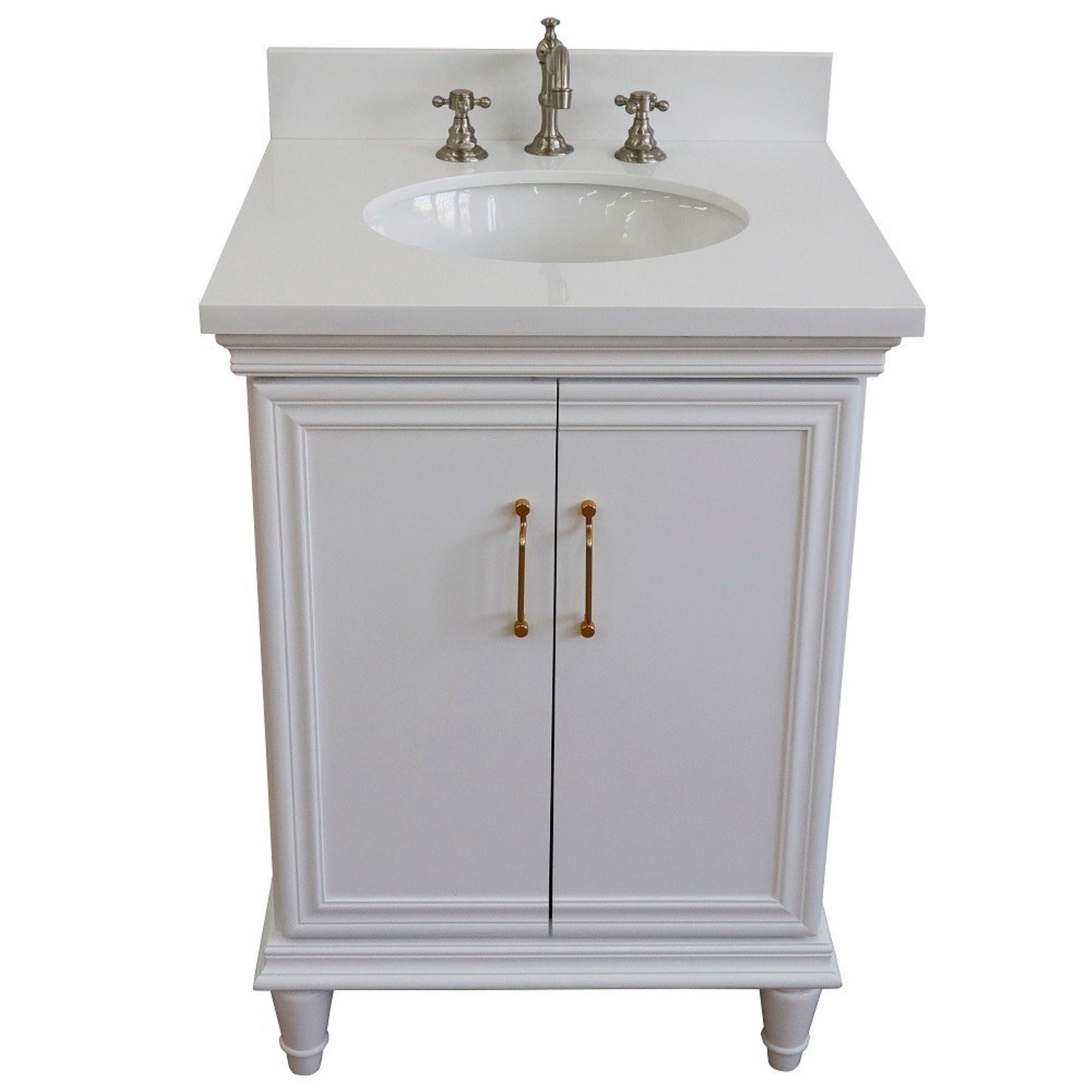 25" Single vanity in White finish with White engineered stone and oval sink