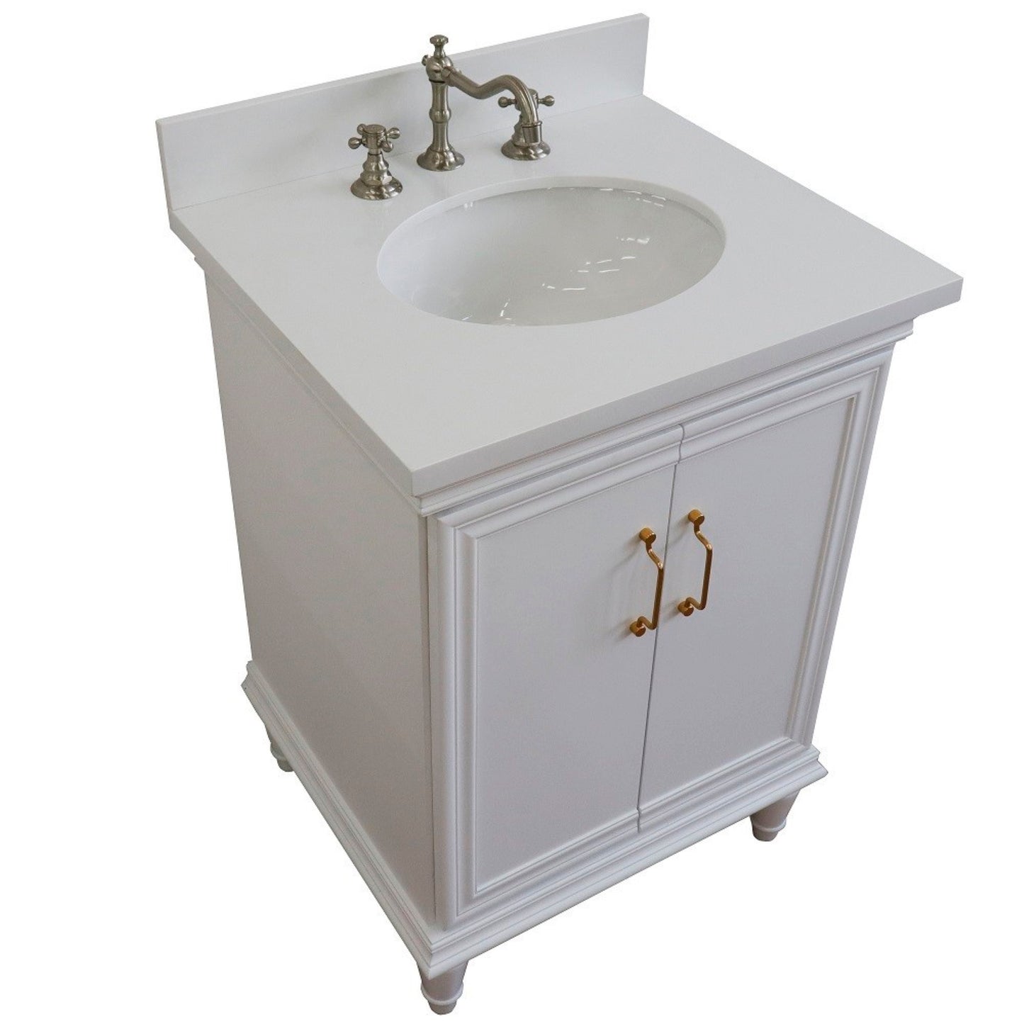 25" Single vanity in White finish with White engineered stone and oval sink