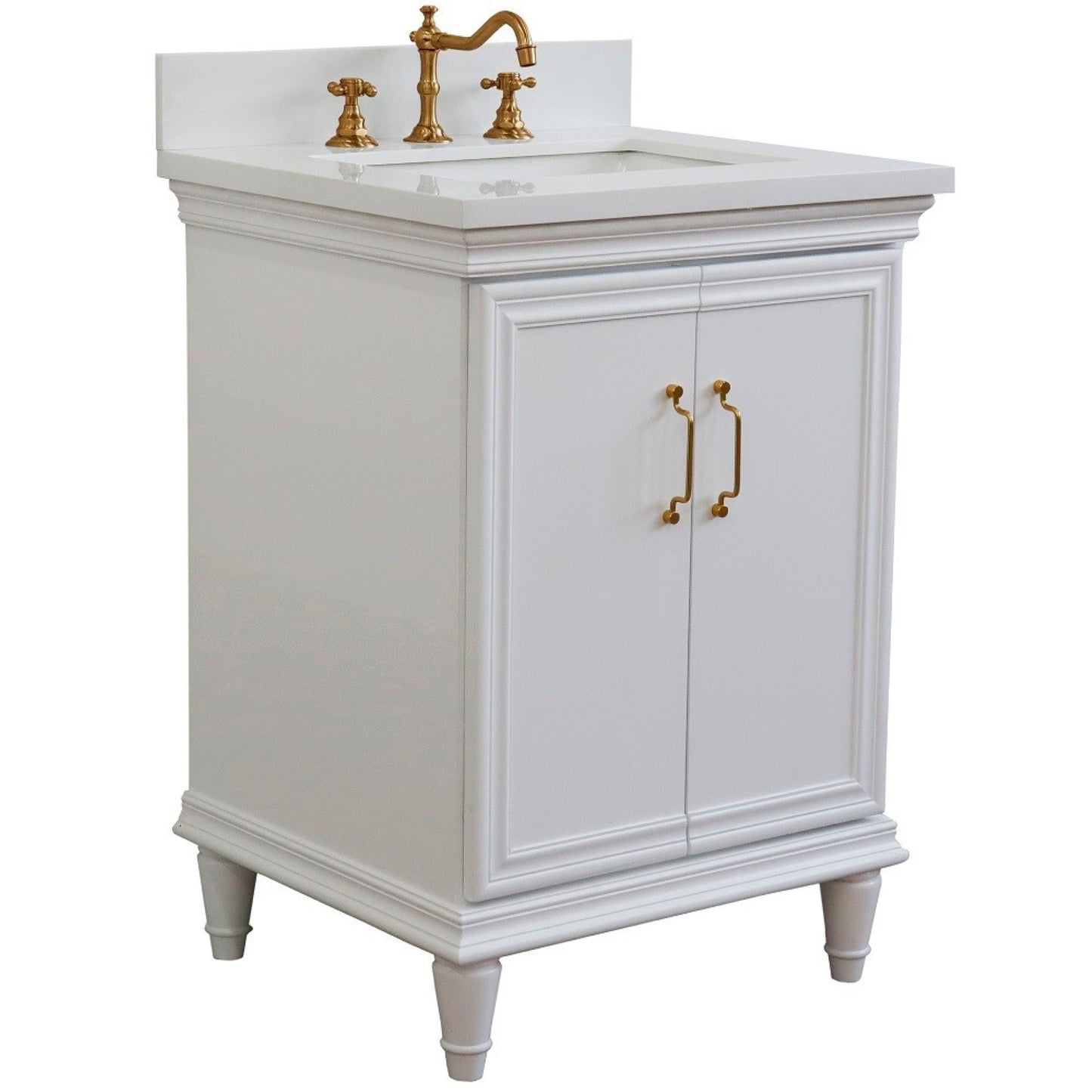 25" Single vanity in White finish with White engineered stone and rectangle sink