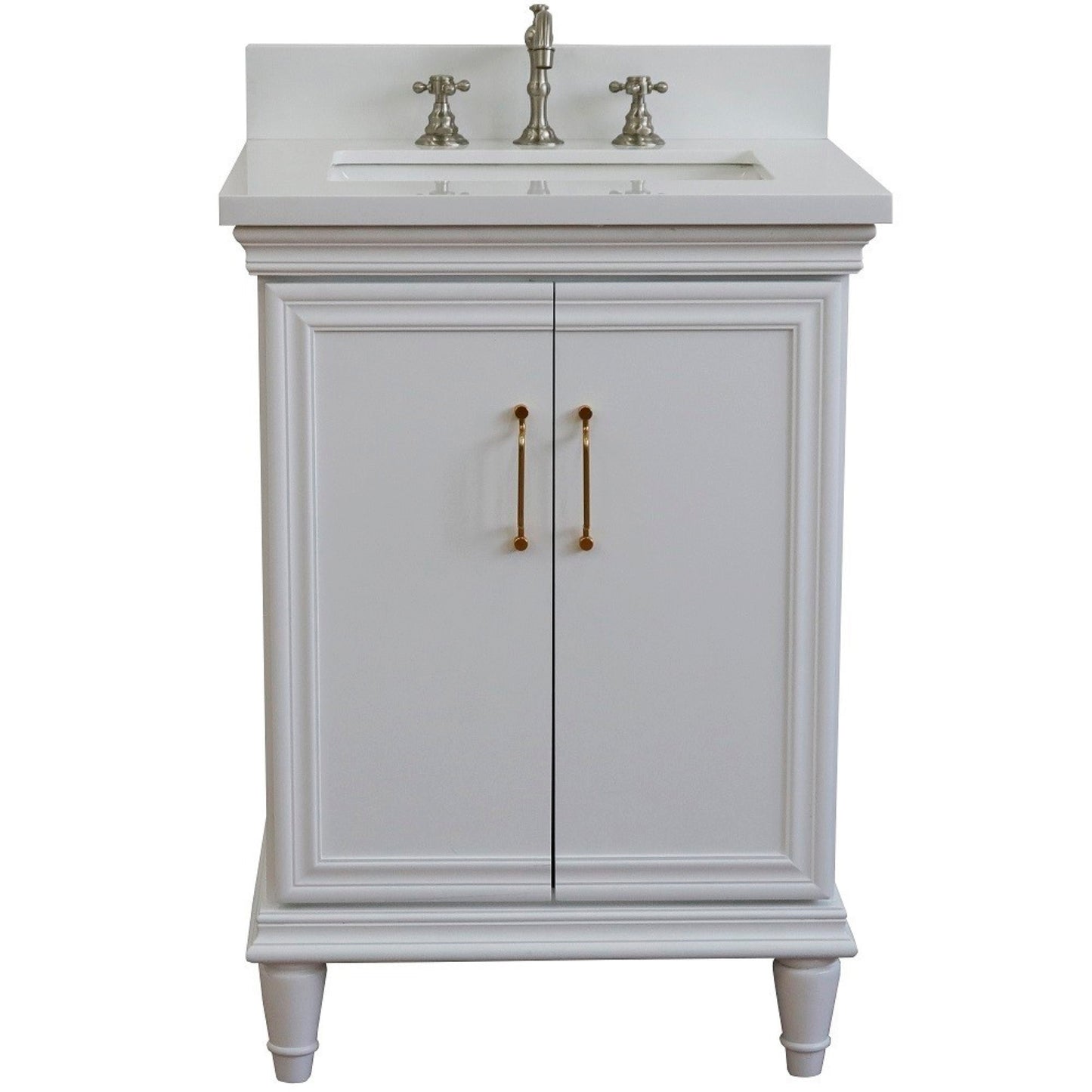 25" Single vanity in White finish with White engineered stone and rectangle sink