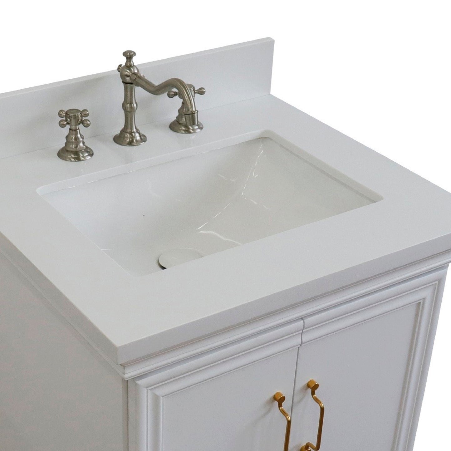 25" Single vanity in White finish with White engineered stone and rectangle sink