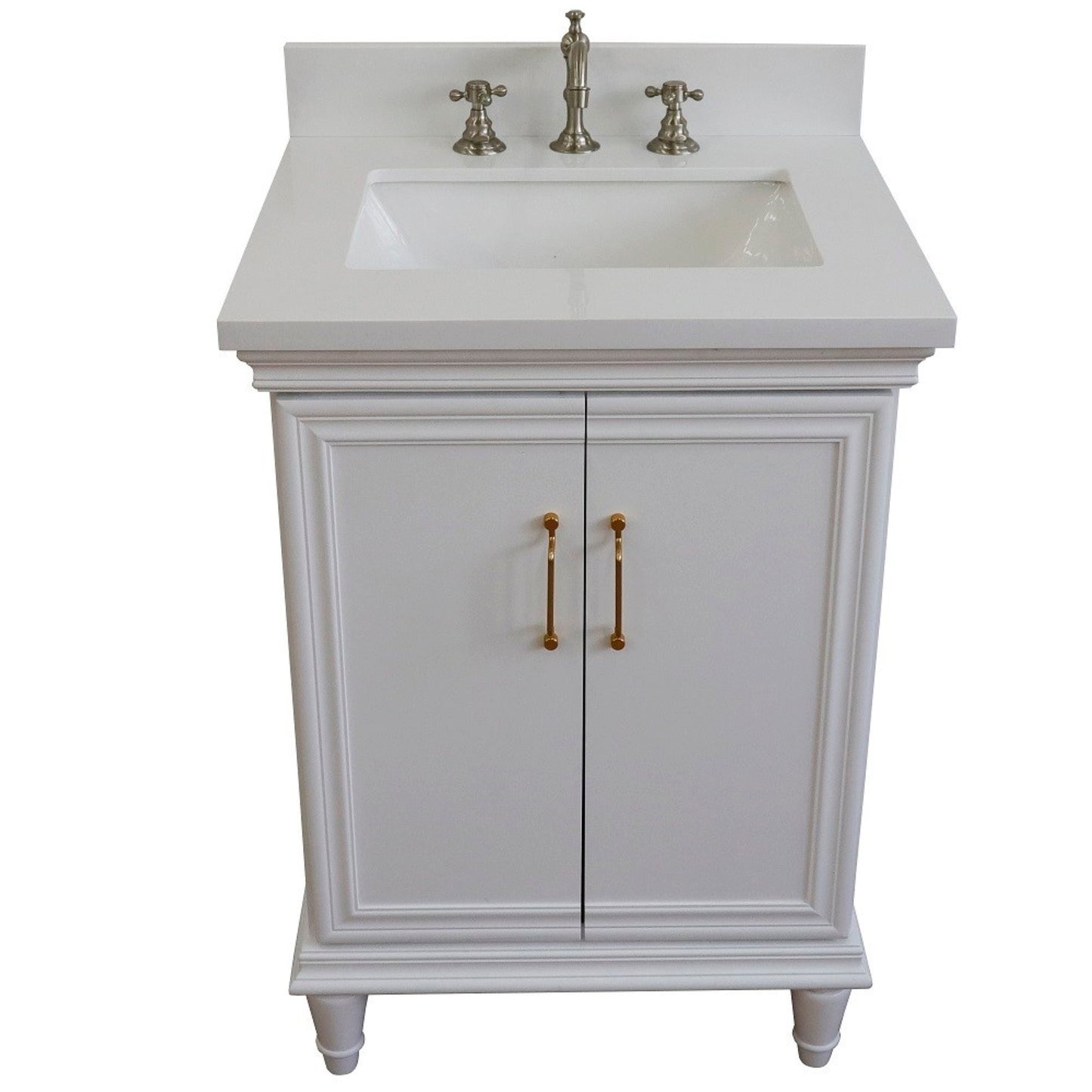25" Single vanity in White finish with White engineered stone and rectangle sink