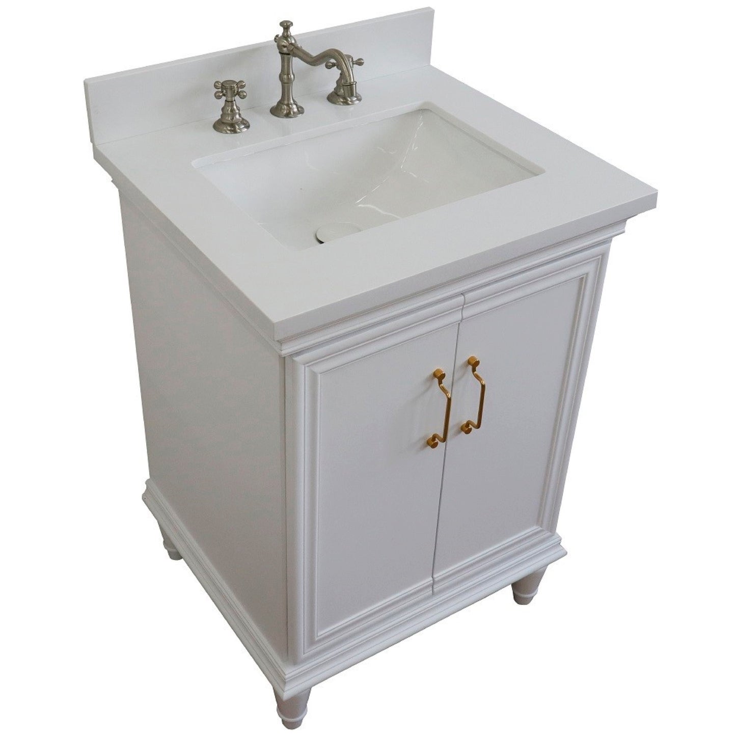 25" Single vanity in White finish with White engineered stone and rectangle sink