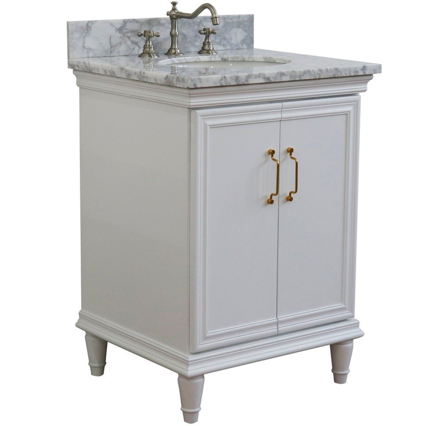 25" Single vanity in White finish with White Carrara and oval sink