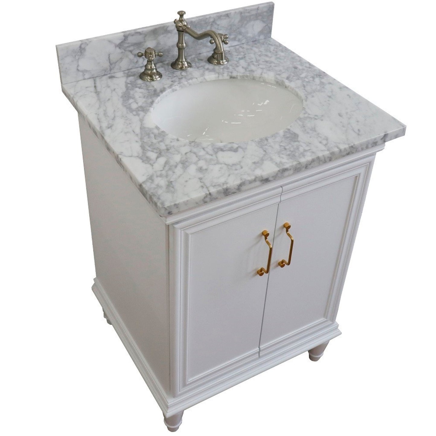 25" Single vanity in White finish with White Carrara and oval sink