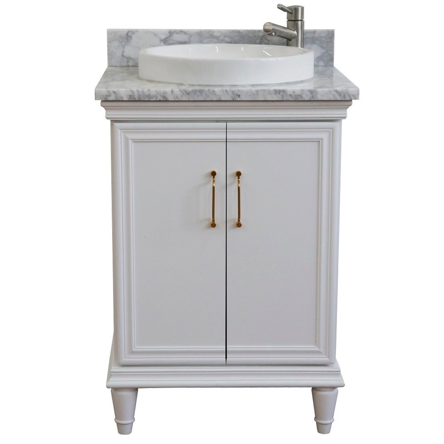 25" Single vanity in White finish with White Carrara and round sink