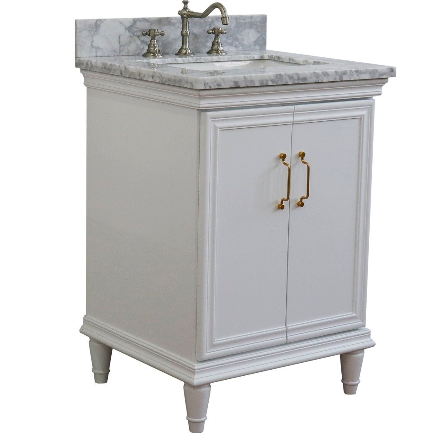 25" Single vanity in White finish with White Carrara and rectangle sink