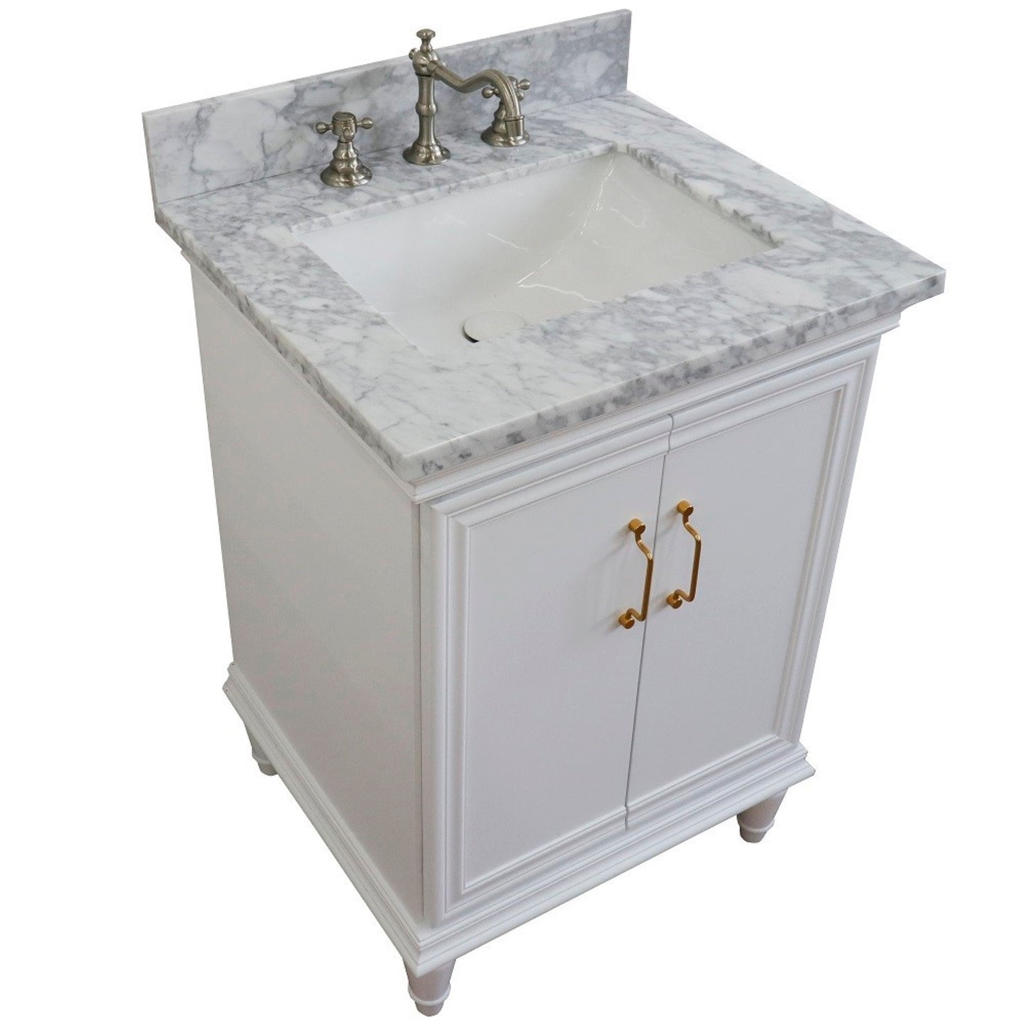 25" Single vanity in White finish with White Carrara and rectangle sink