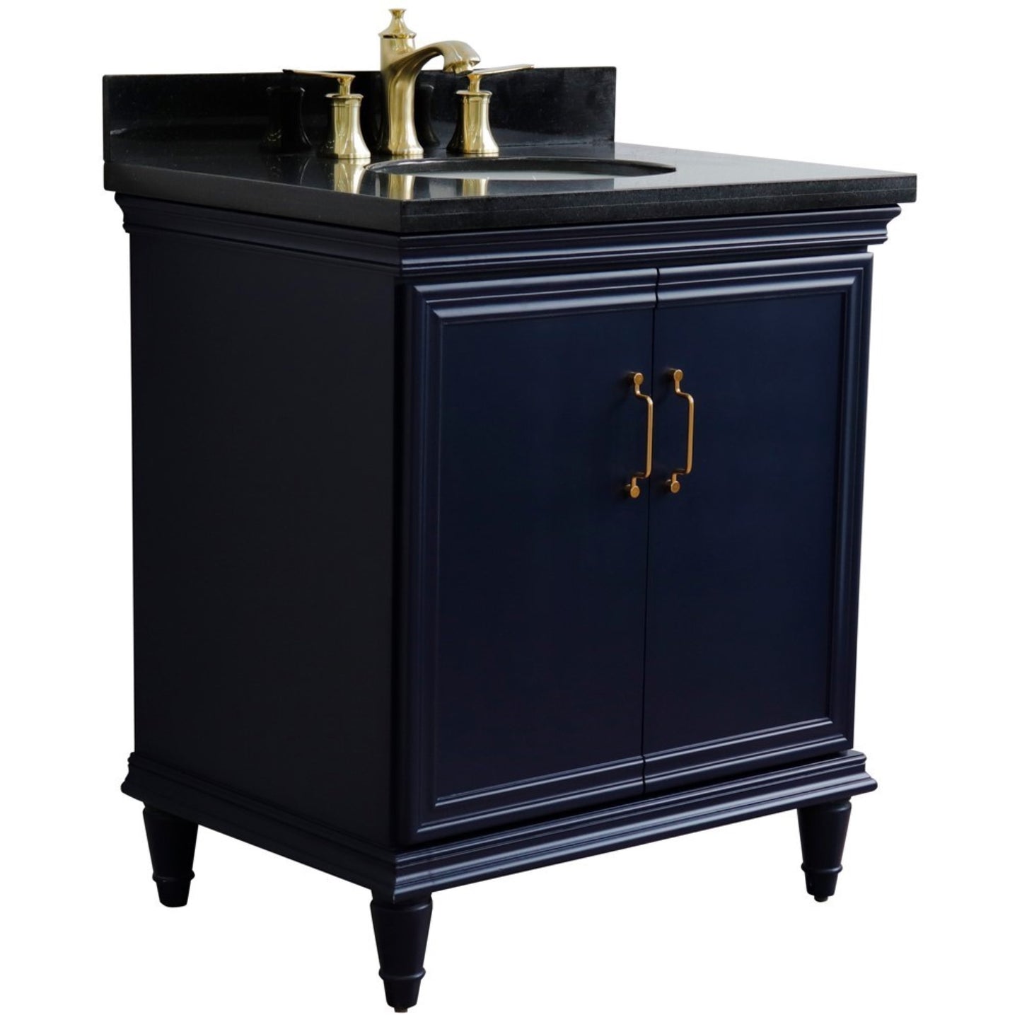 31" Single vanity in Blue finish with Black galaxy and oval sink