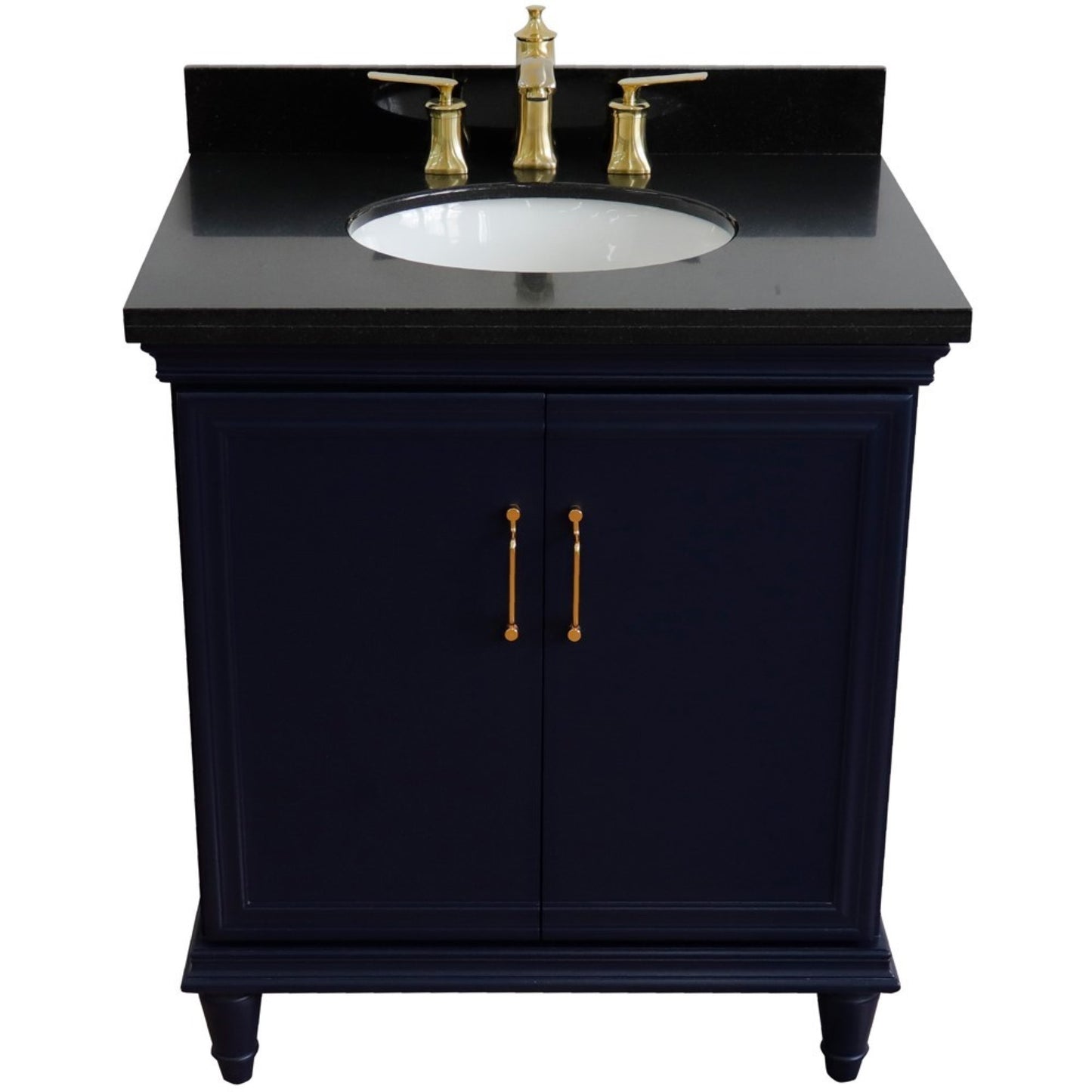 31" Single vanity in Blue finish with Black galaxy and oval sink