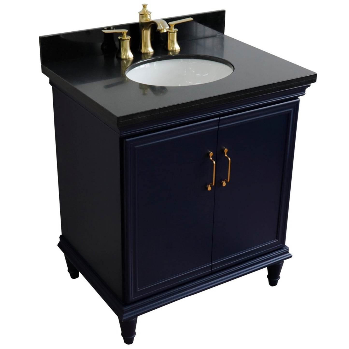 31" Single vanity in Blue finish with Black galaxy and oval sink