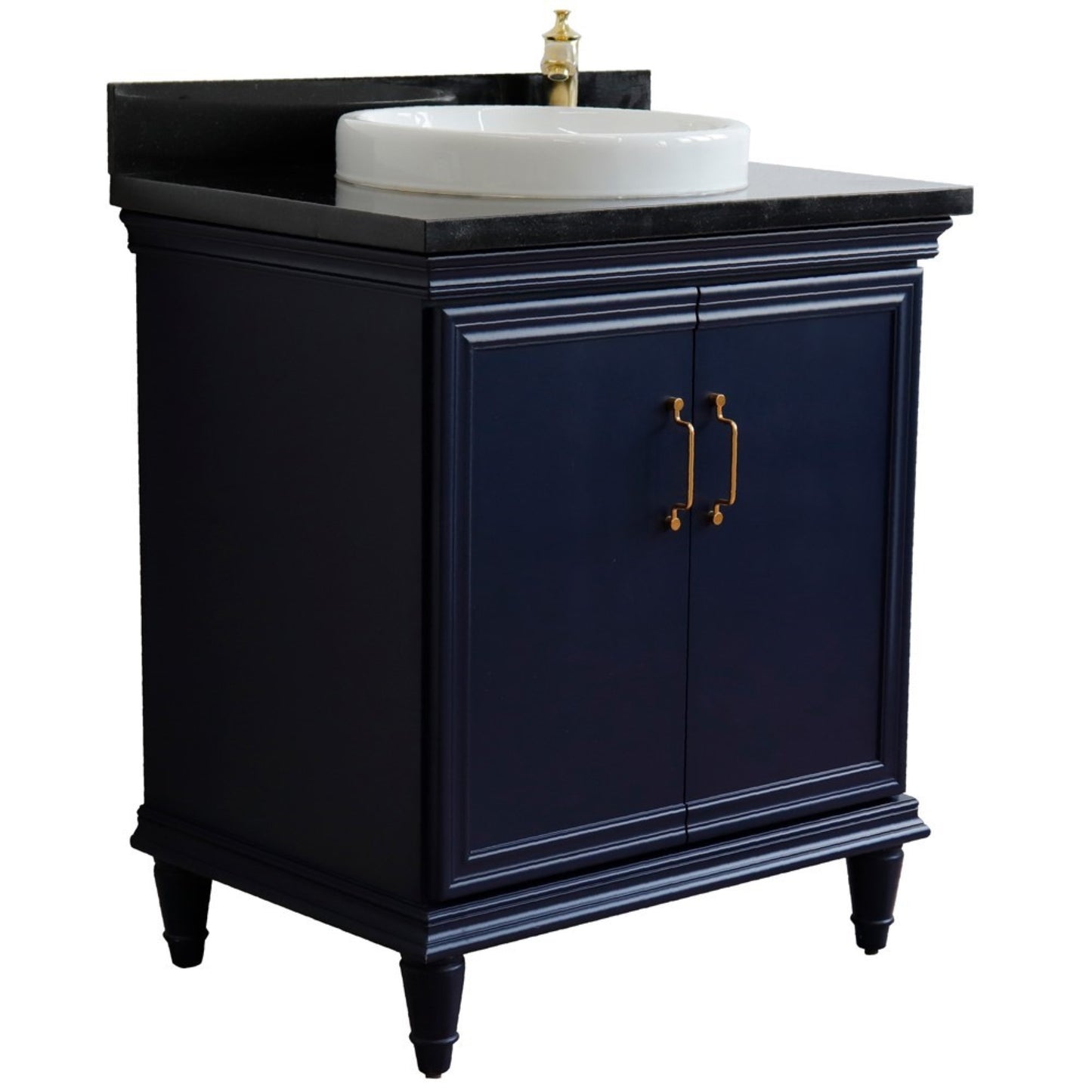 31" Single vanity in Blue finish with Black galaxy and round sink