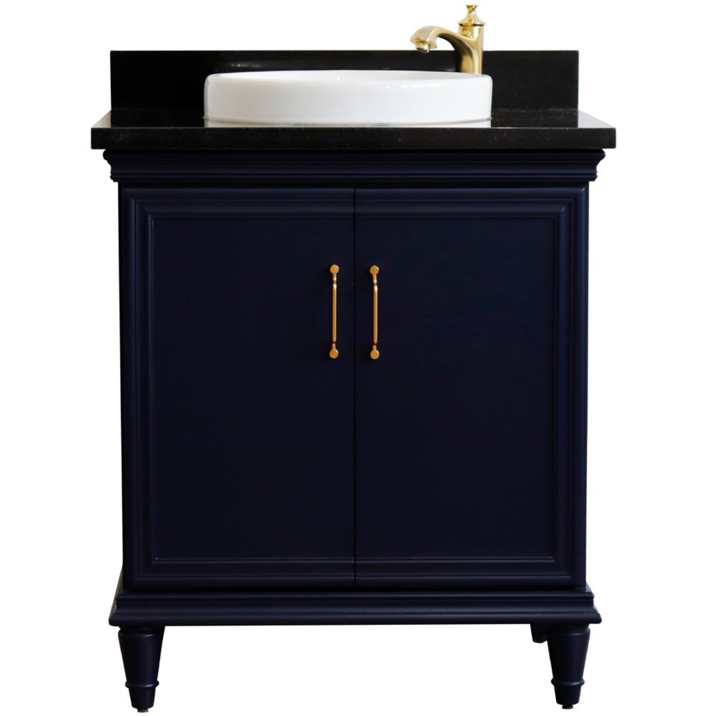 31" Single vanity in Blue finish with Black galaxy and round sink
