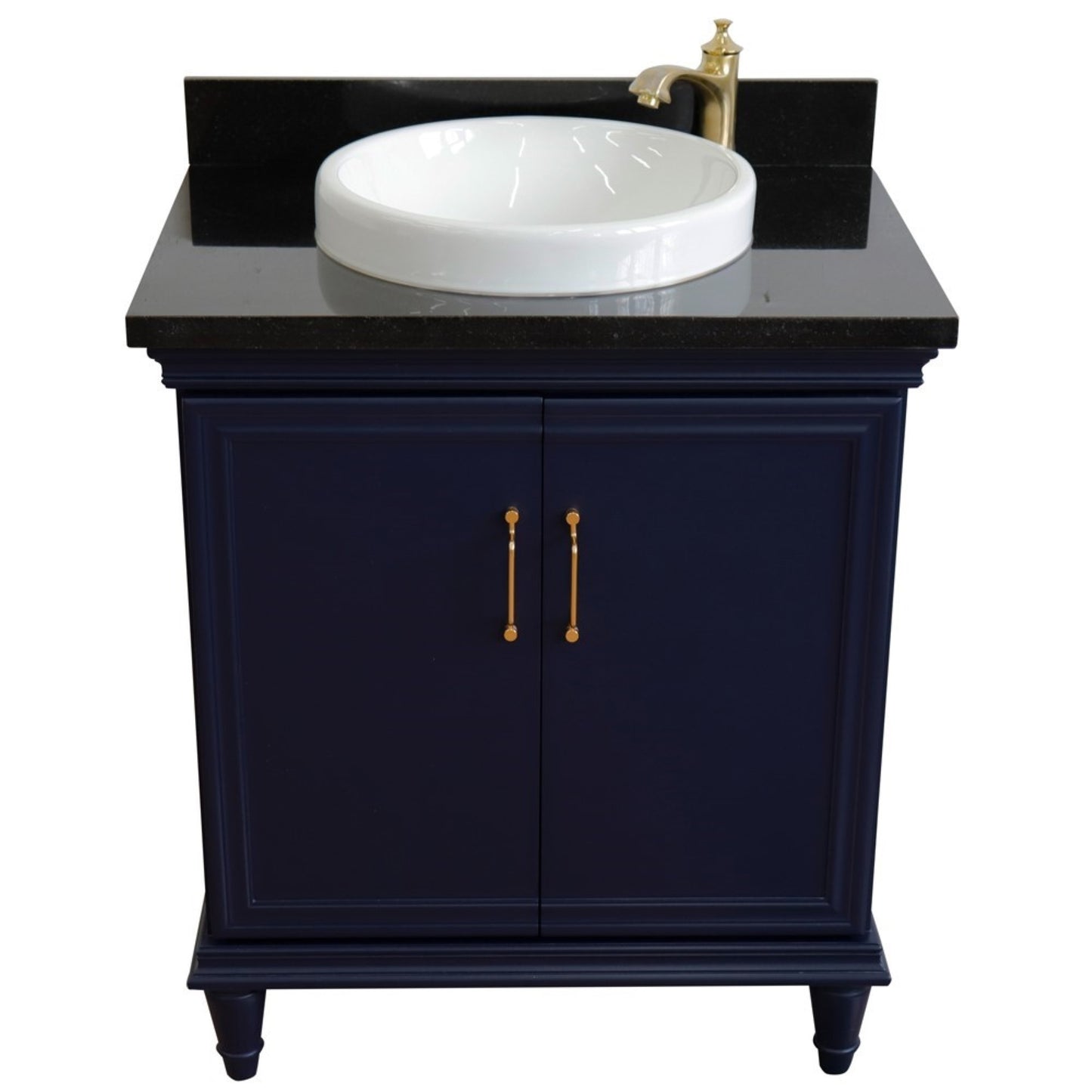 31" Single vanity in Blue finish with Black galaxy and round sink