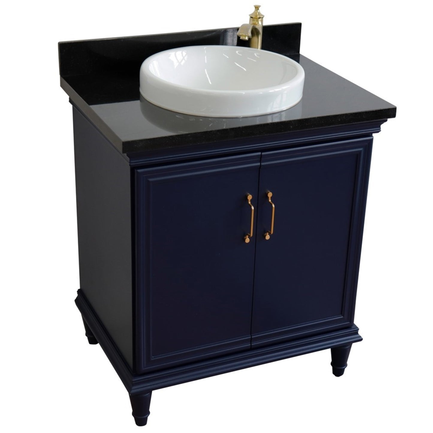 31" Single vanity in Blue finish with Black galaxy and round sink