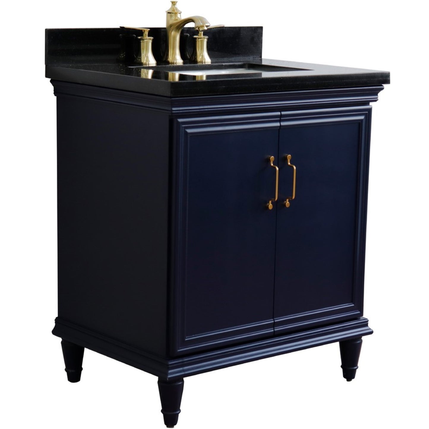 31" Single vanity in Blue finish with Black galaxy and rectangle sink