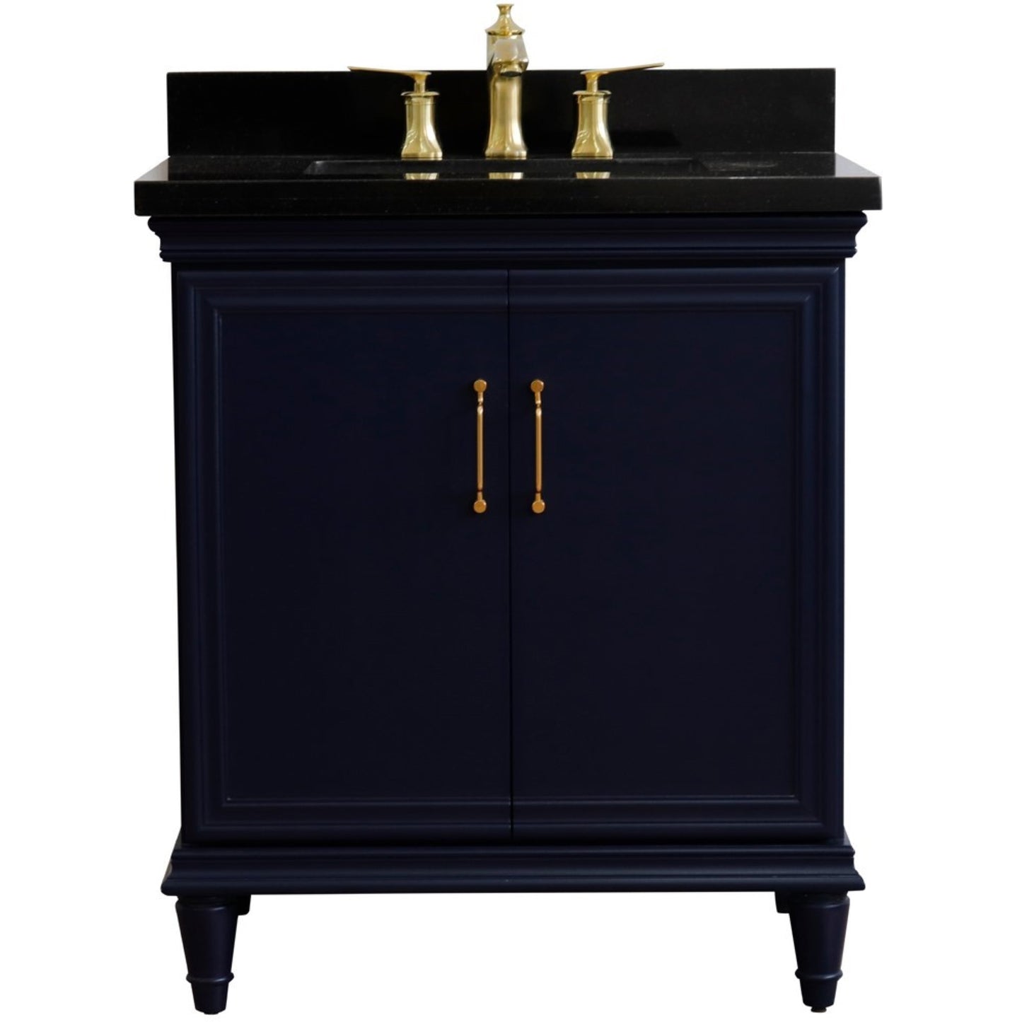 31" Single vanity in Blue finish with Black galaxy and rectangle sink