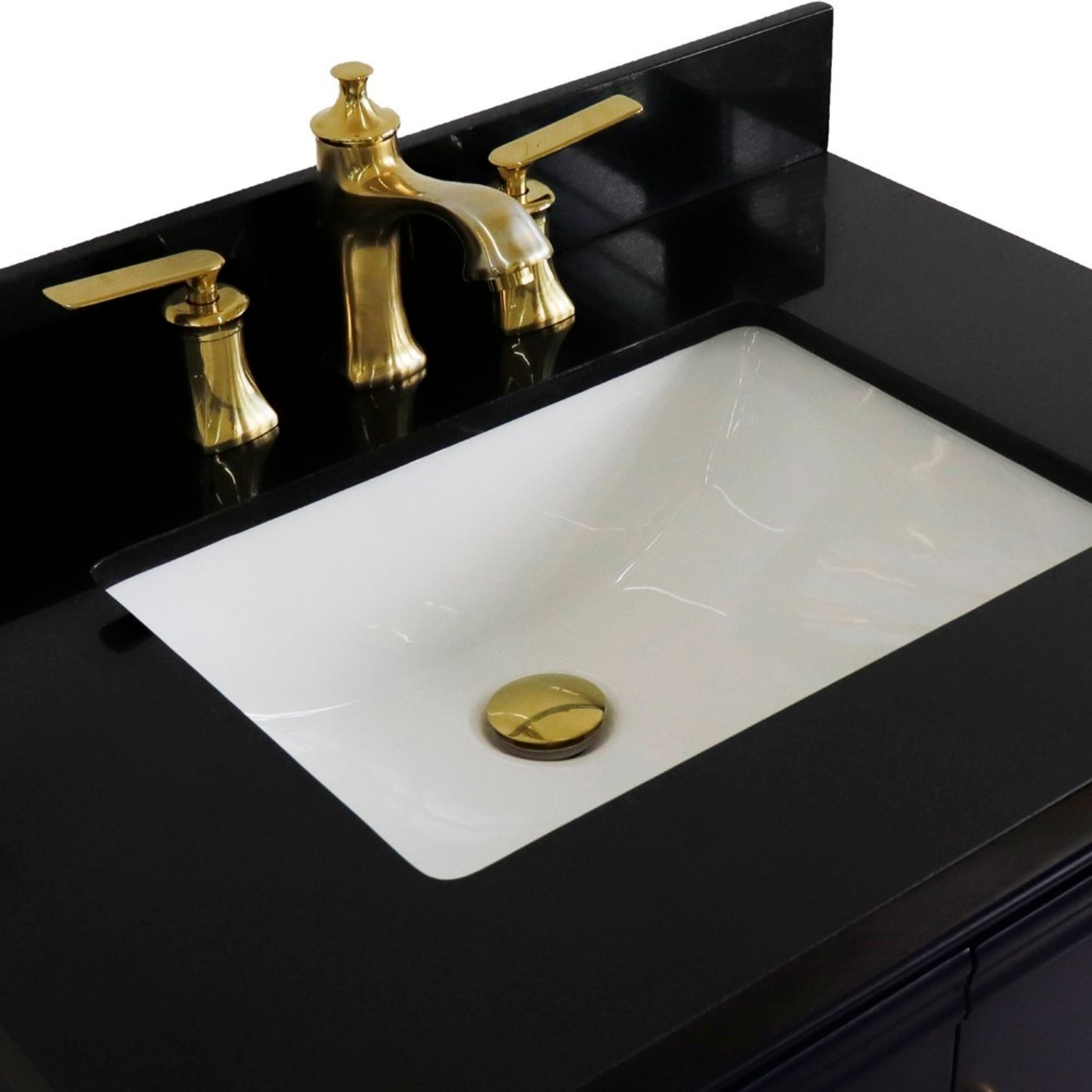 31" Single vanity in Blue finish with Black galaxy and rectangle sink