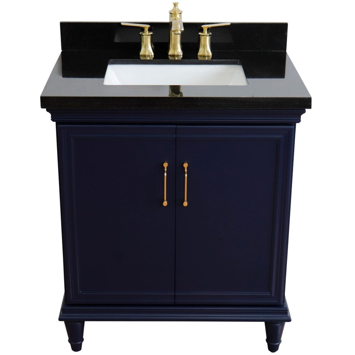 31" Single vanity in Blue finish with Black galaxy and rectangle sink