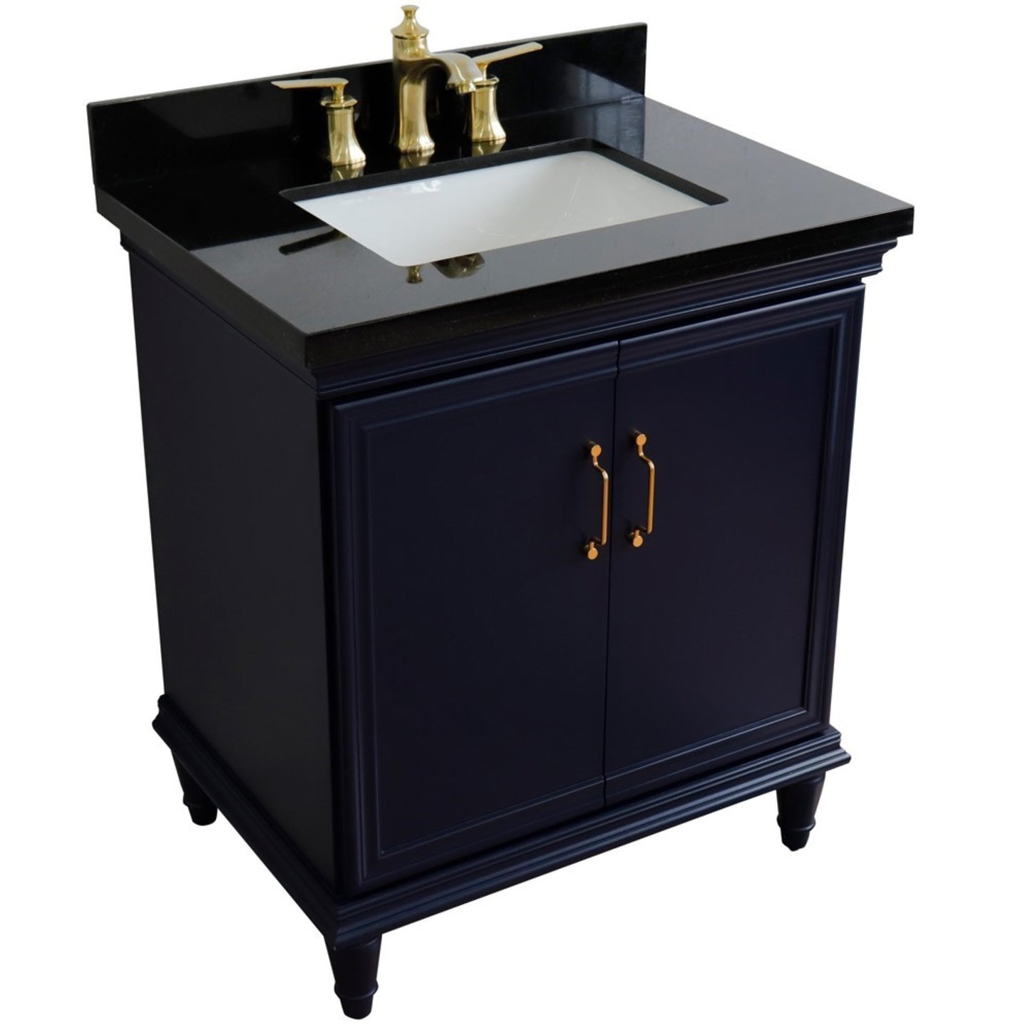 31" Single vanity in Blue finish with Black galaxy and rectangle sink